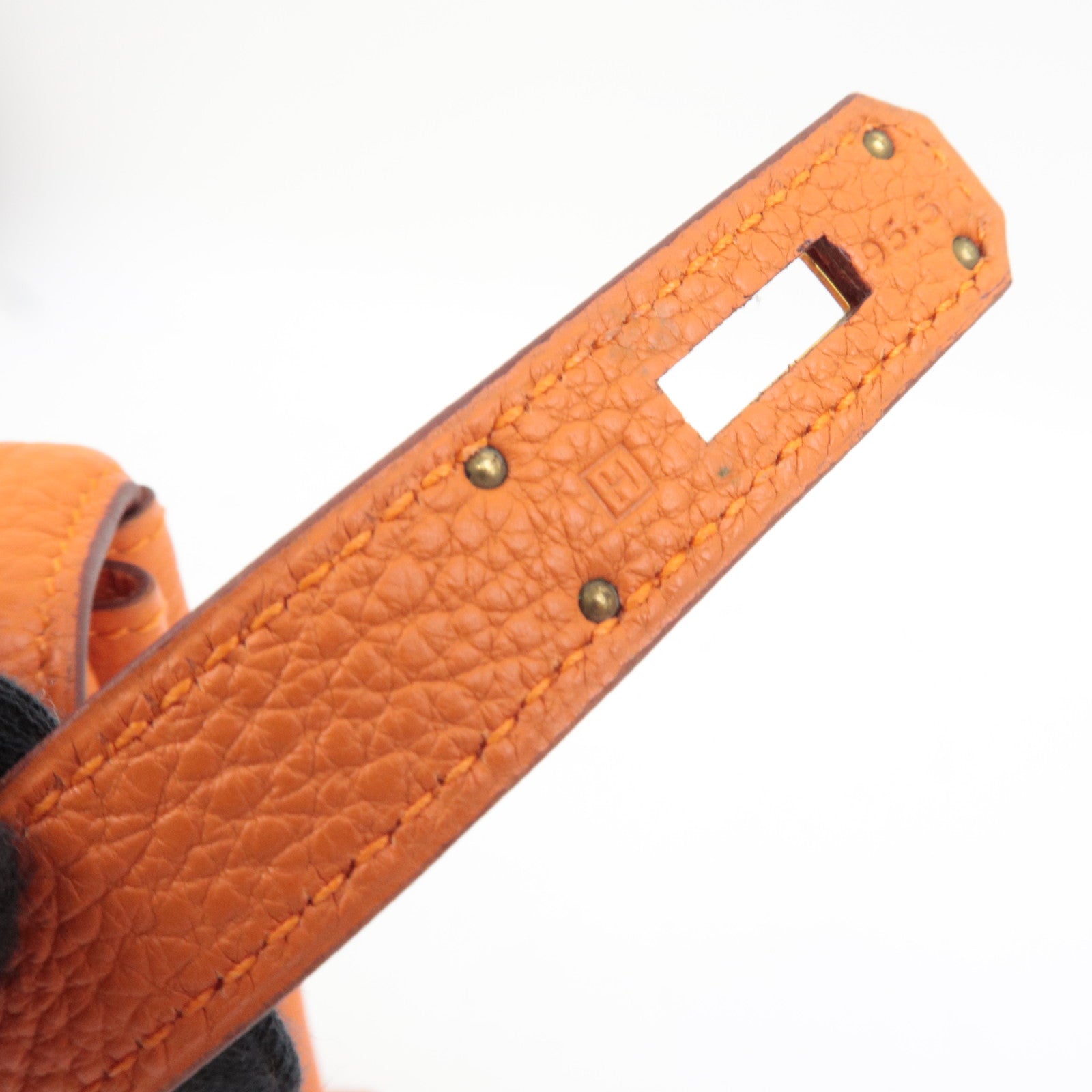 HERMES Kelly 32 Handbag H Stamp (2004) Taurillon Clemence Orange Gold HDW *Box, Dust bag, Strap, Key Lock, Clochette, Rain cover