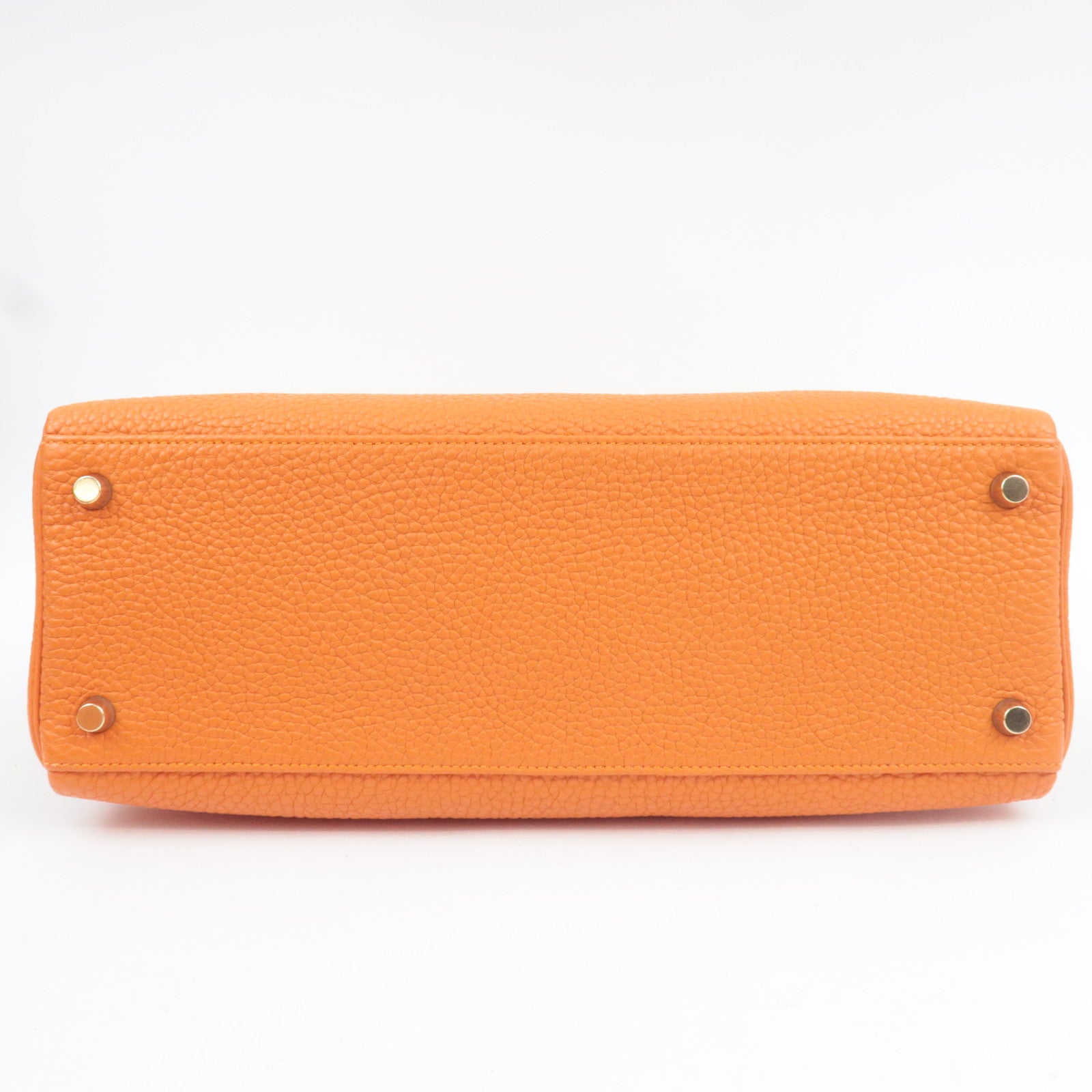 HERMES Kelly 32 Handbag H Stamp (2004) Taurillon Clemence Orange Gold HDW *Box, Dust bag, Strap, Key Lock, Clochette, Rain cover