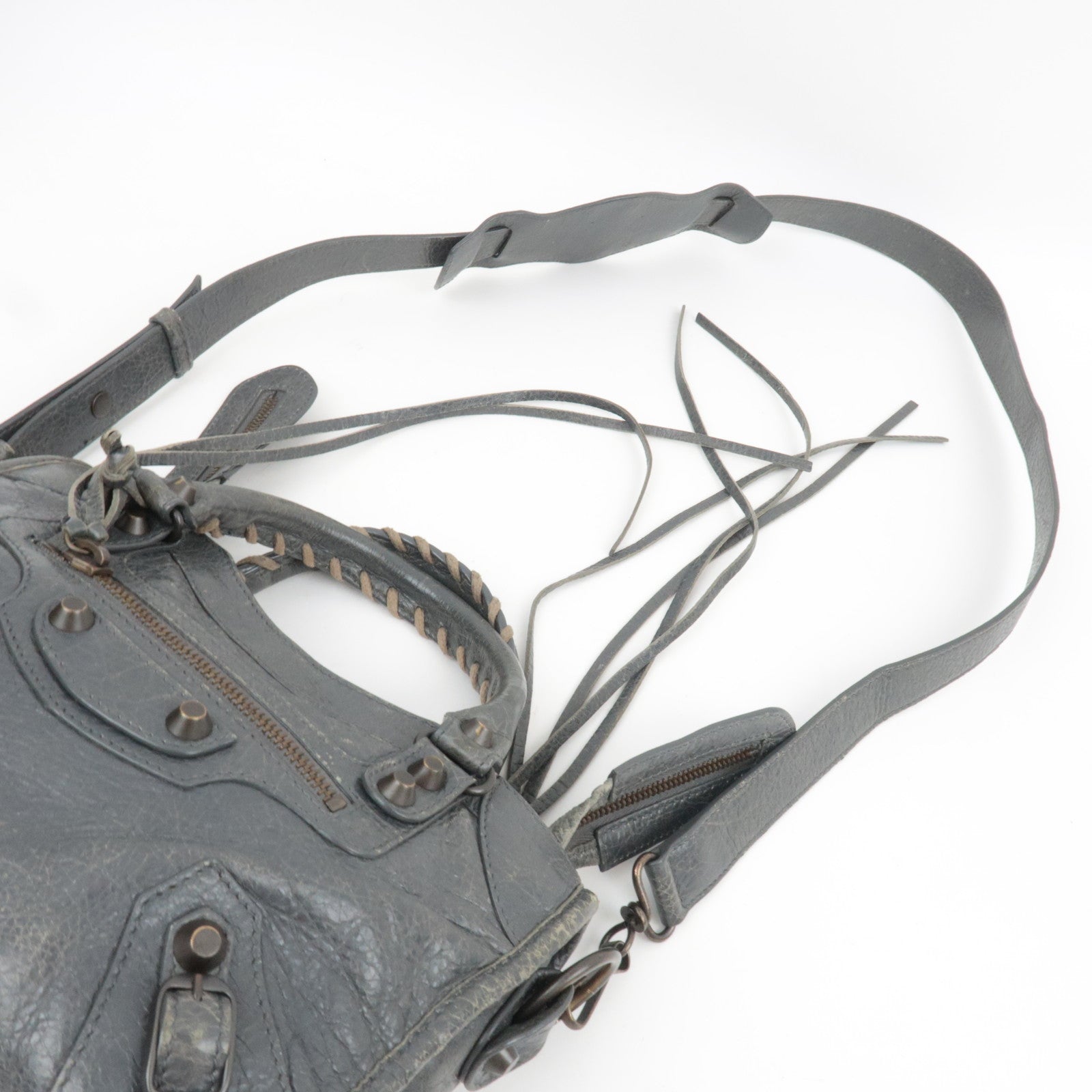 BALENCIAGA Classic Mini City 2Way Handbag Leather Gray 300295 *Strap, Mirror