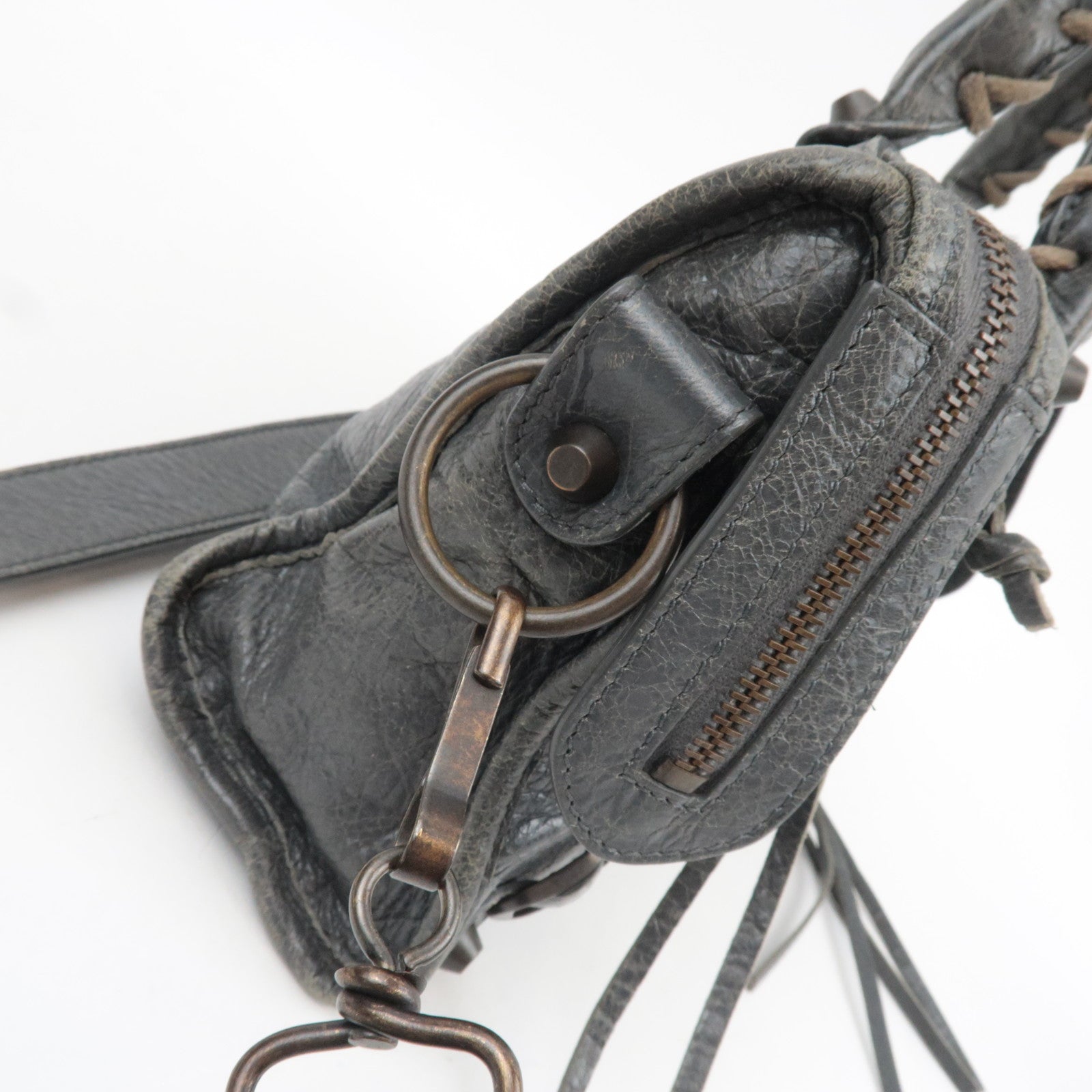 BALENCIAGA Classic Mini City 2Way Handbag Leather Gray 300295 *Strap, Mirror