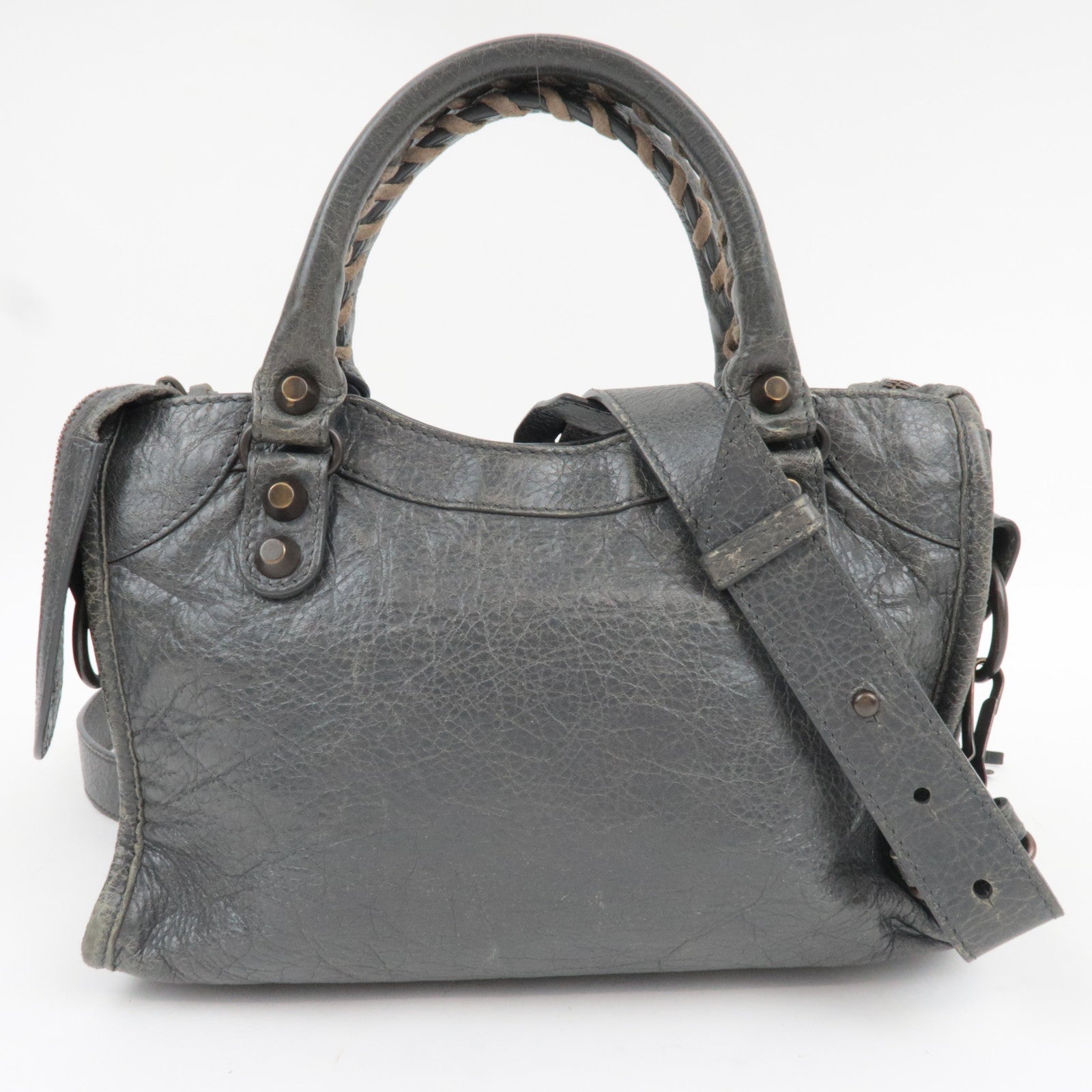 BALENCIAGA Classic Mini City 2Way Handbag Leather Gray 300295 *Strap, Mirror