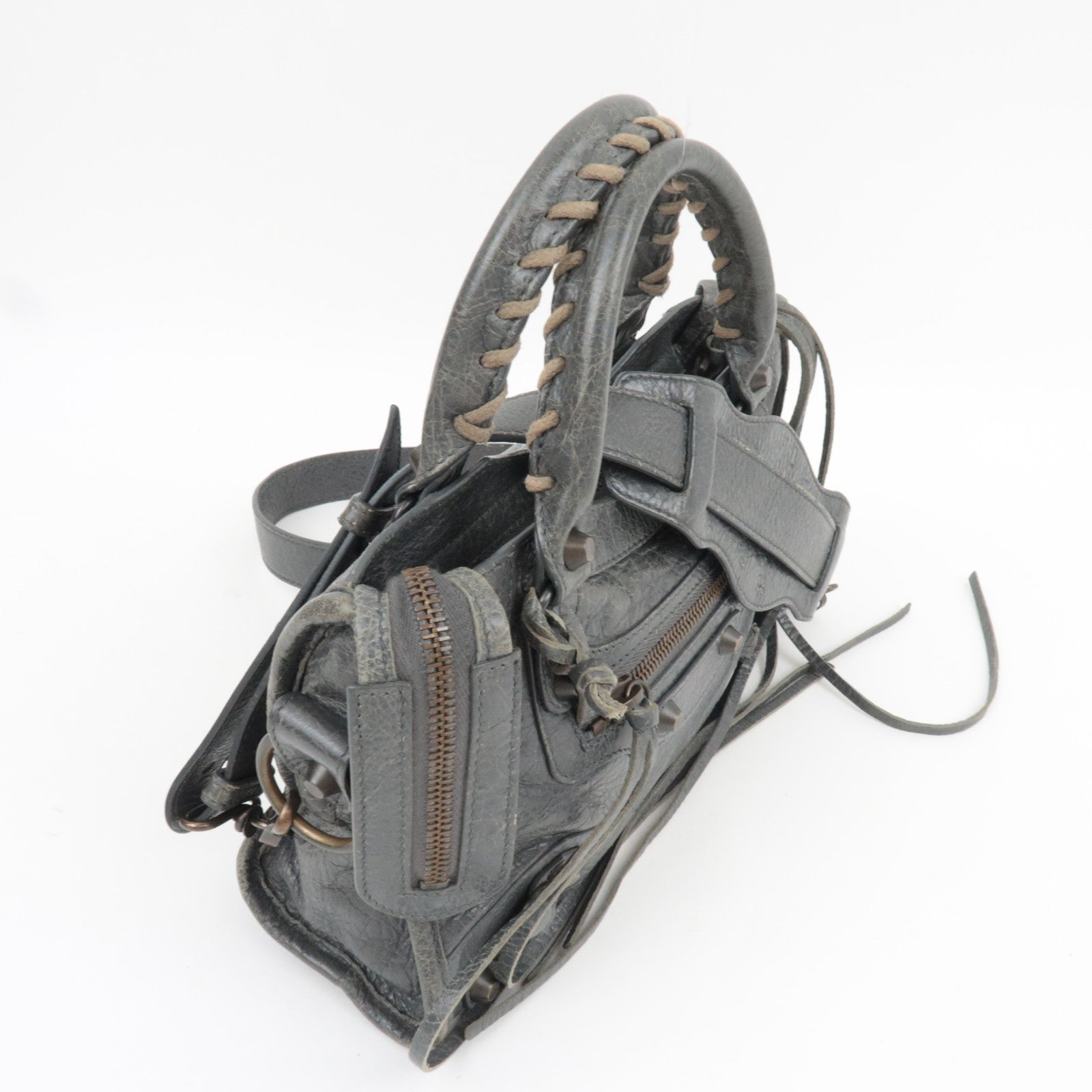 BALENCIAGA Classic Mini City 2Way Handbag Leather Gray 300295 *Strap, Mirror