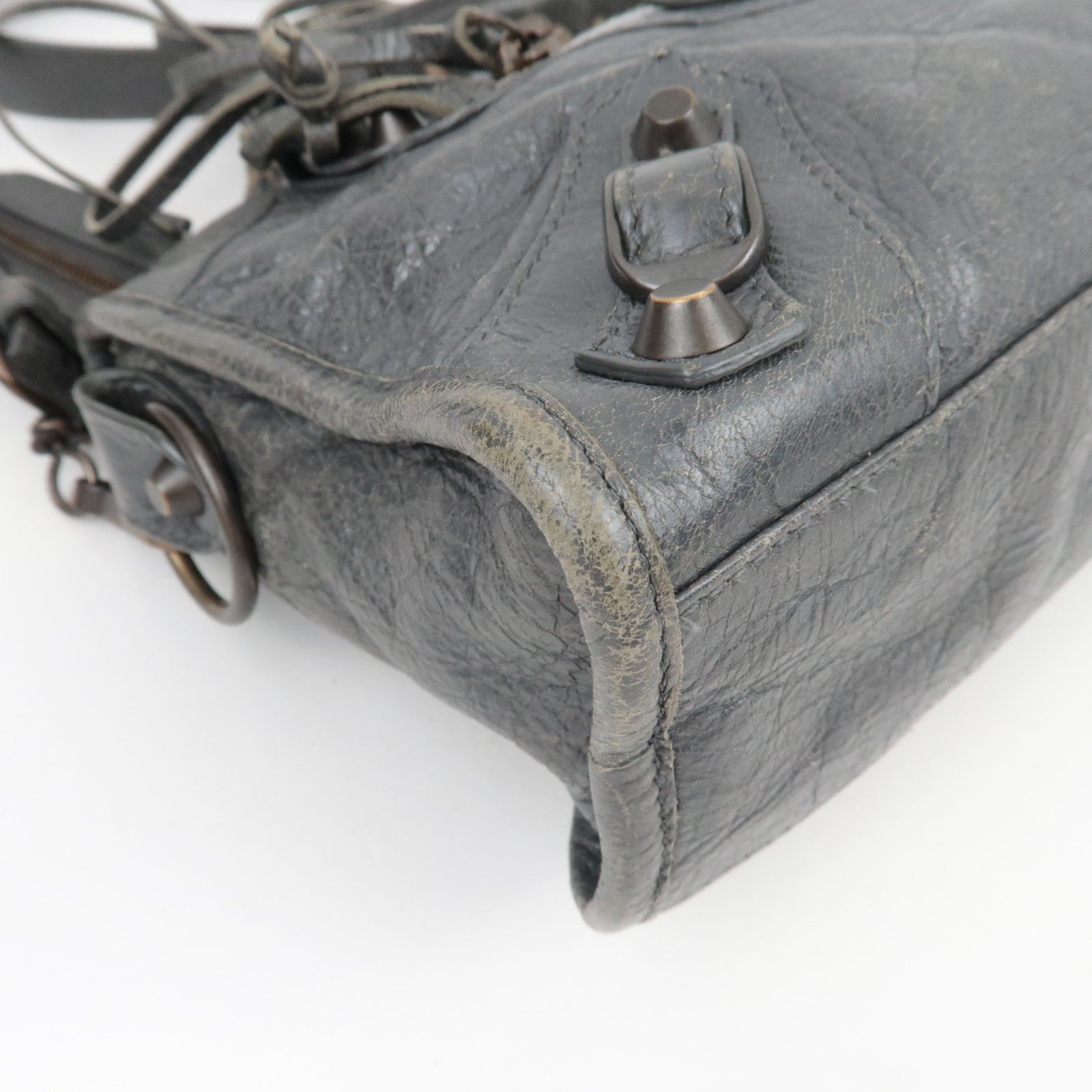 BALENCIAGA Classic Mini City 2Way Handbag Leather Gray 300295 *Strap, Mirror