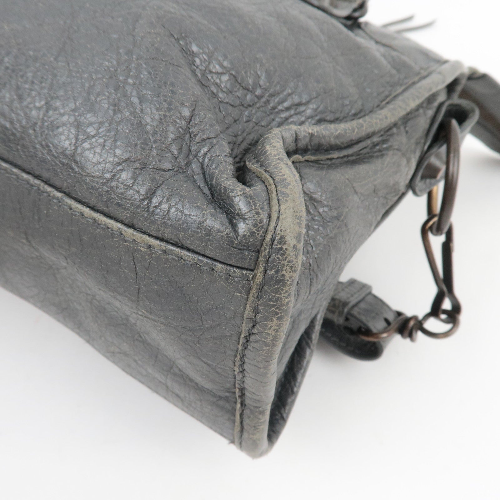 BALENCIAGA Classic Mini City 2Way Handbag Leather Gray 300295 *Strap, Mirror