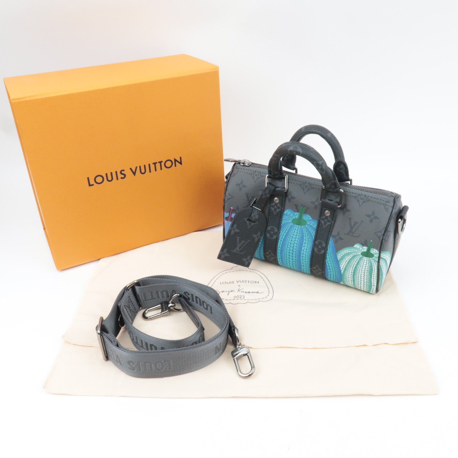 Louis Vuitton Yayoi Kusama Monogram Eclipse Reverse Keepall Bandouliere 25 Handbag M46437 RFID *Box, Dust bag, Strap, Name tag