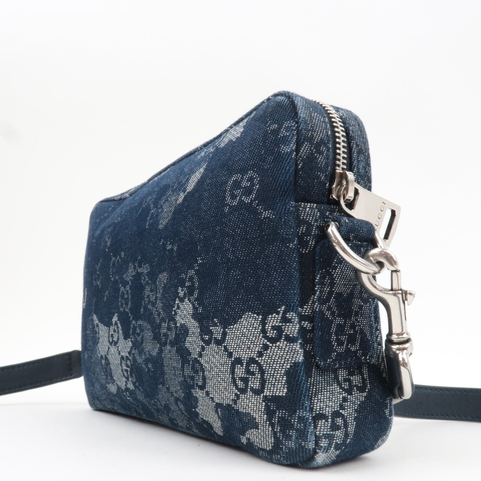 GUCCI GG Denim Small Crossbody Bag Leather Navy 849009