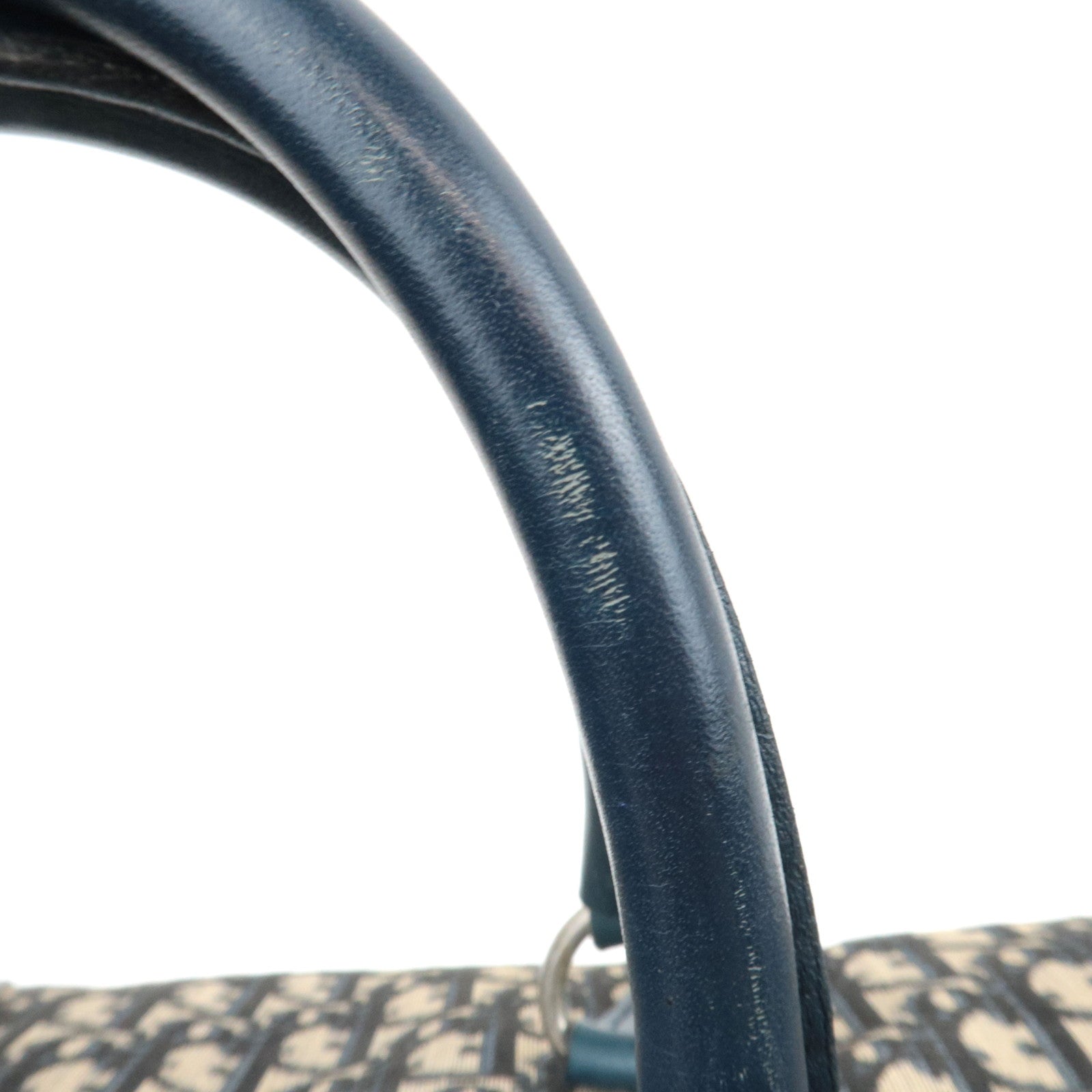 Christian Dior Trotter Boston Bag Canvas Leather Beige Navy