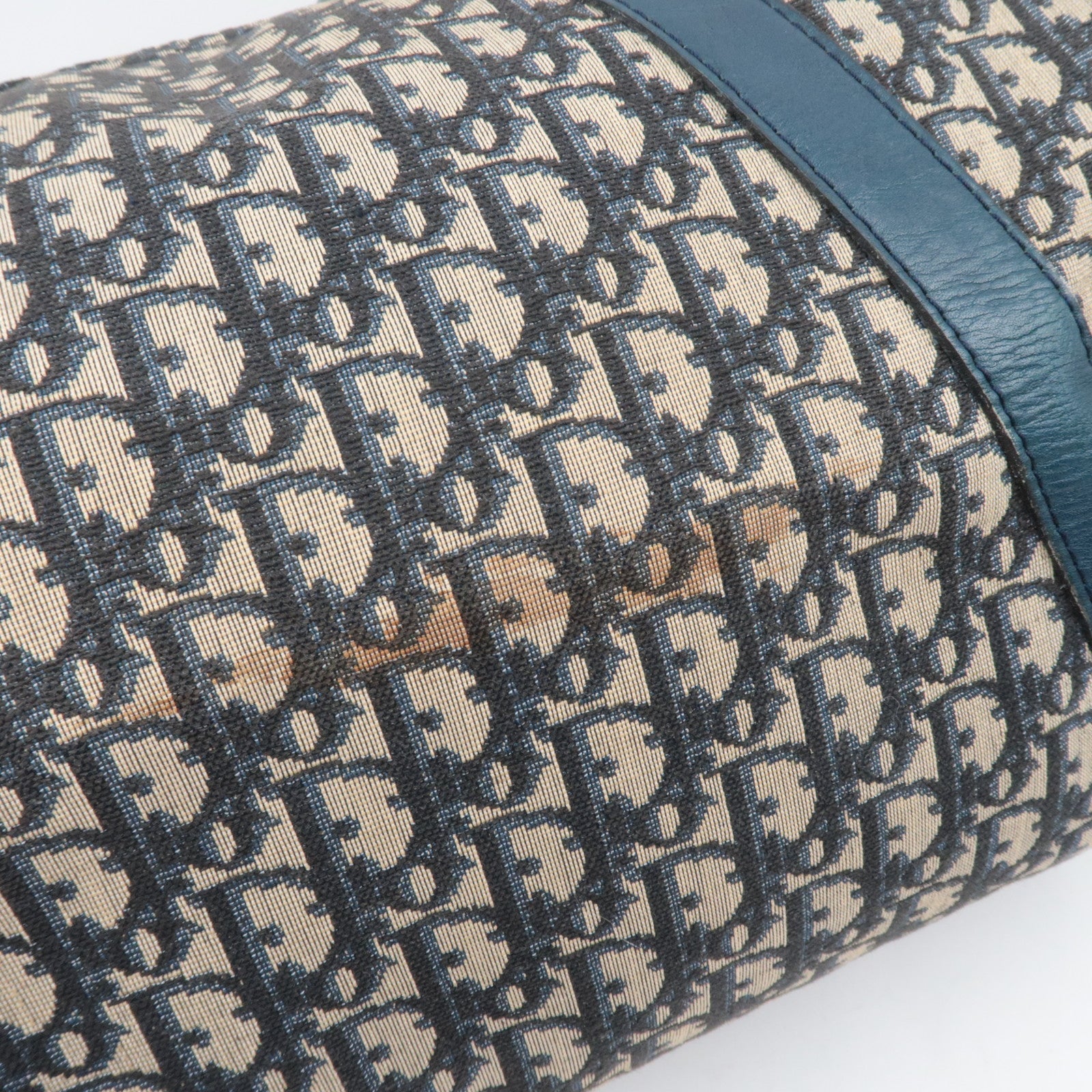 Christian Dior Trotter Boston Bag Canvas Leather Beige Navy