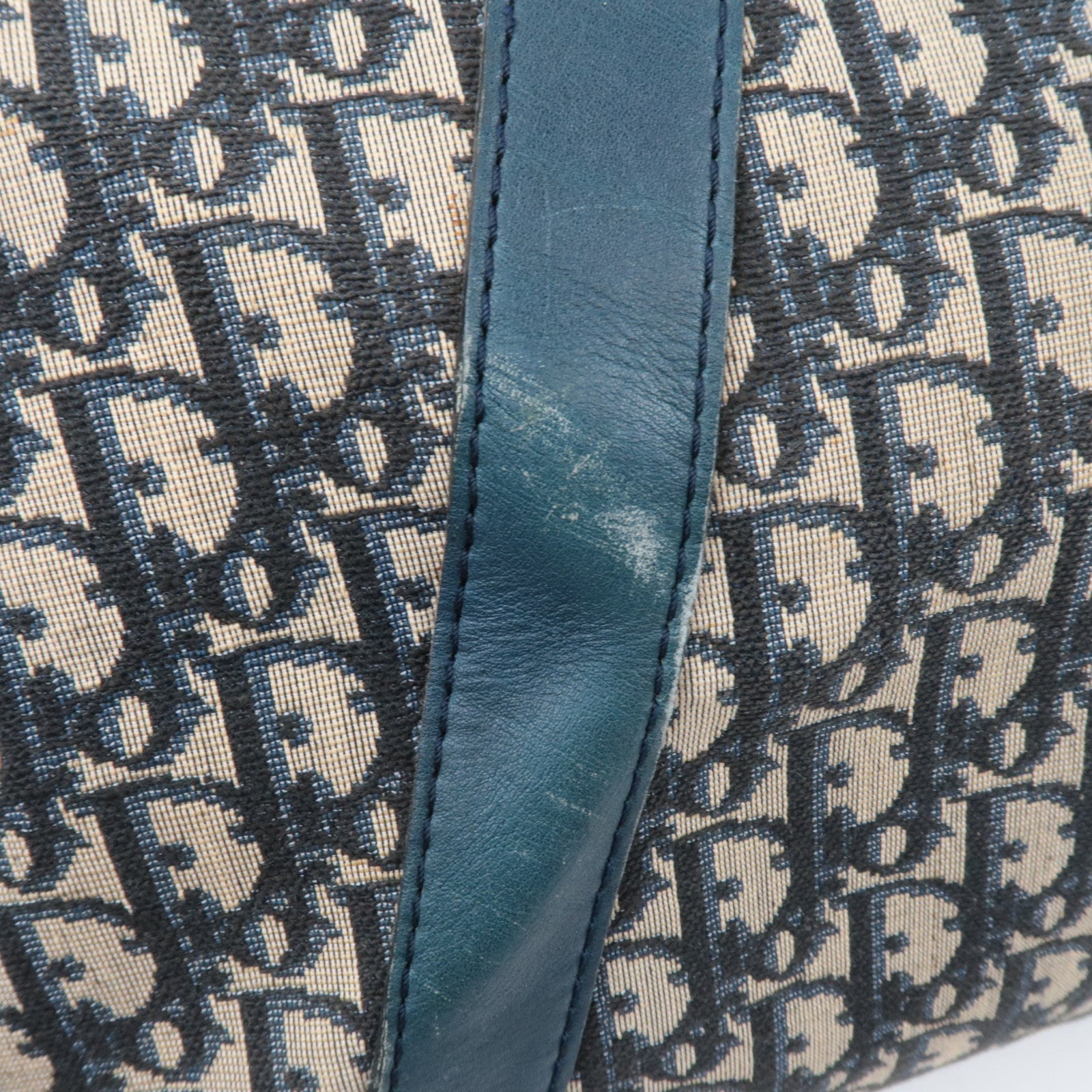 Christian Dior Trotter Boston Bag Canvas Leather Beige Navy