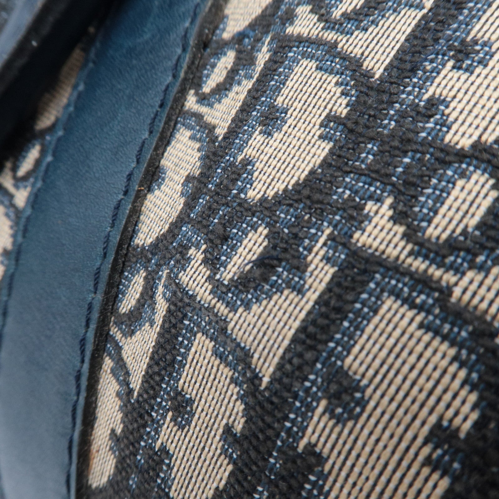 Christian Dior Trotter Boston Bag Canvas Leather Beige Navy