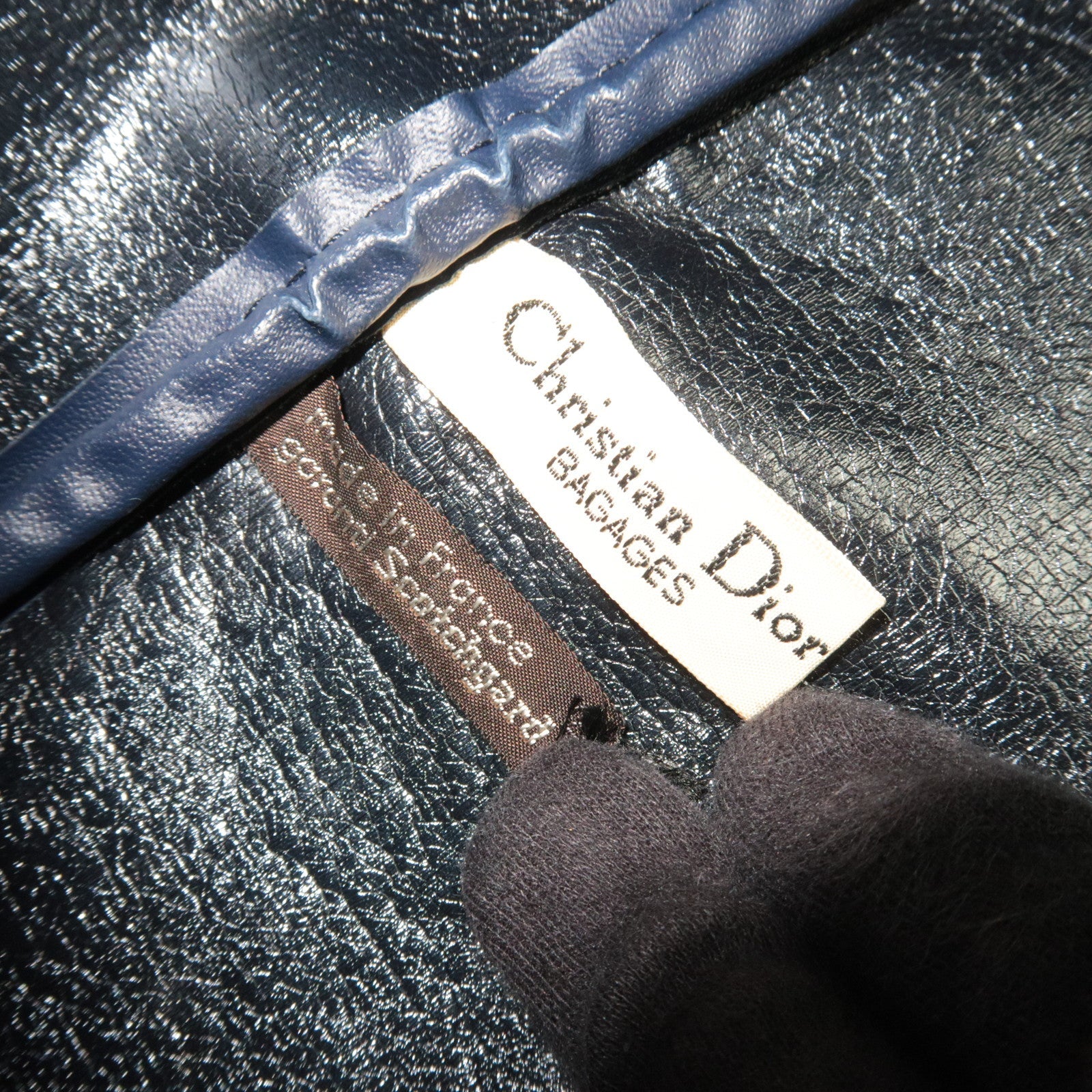 Christian Dior Trotter Boston Bag Canvas Leather Beige Navy