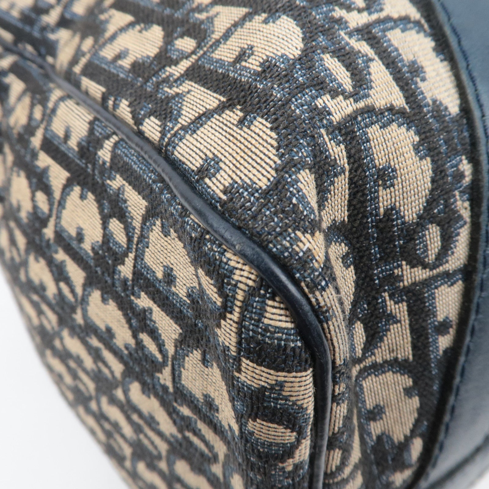 Christian Dior Trotter Boston Bag Canvas Leather Beige Navy