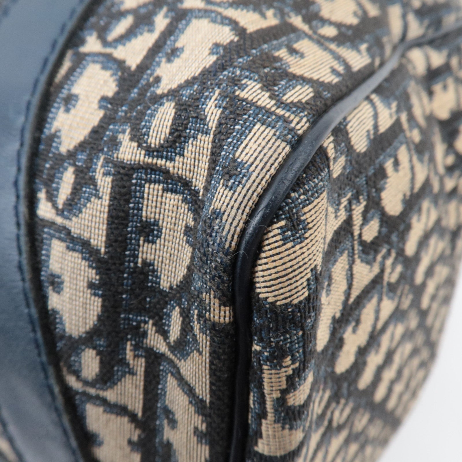 Christian Dior Trotter Boston Bag Canvas Leather Beige Navy