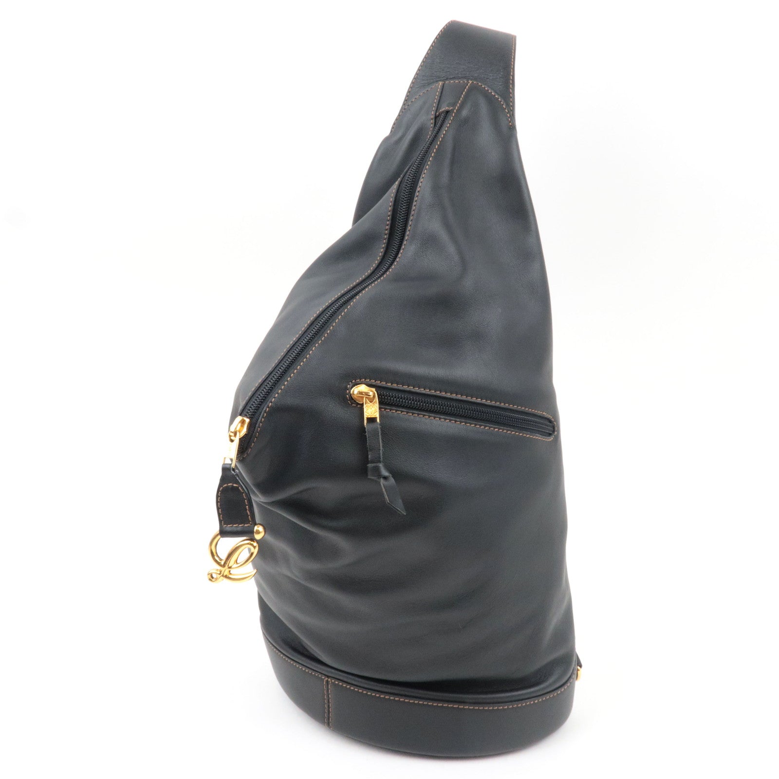 LOEWE Anton Sling Bag Shoulder Bag Leather Black Gold HDW *Pouch