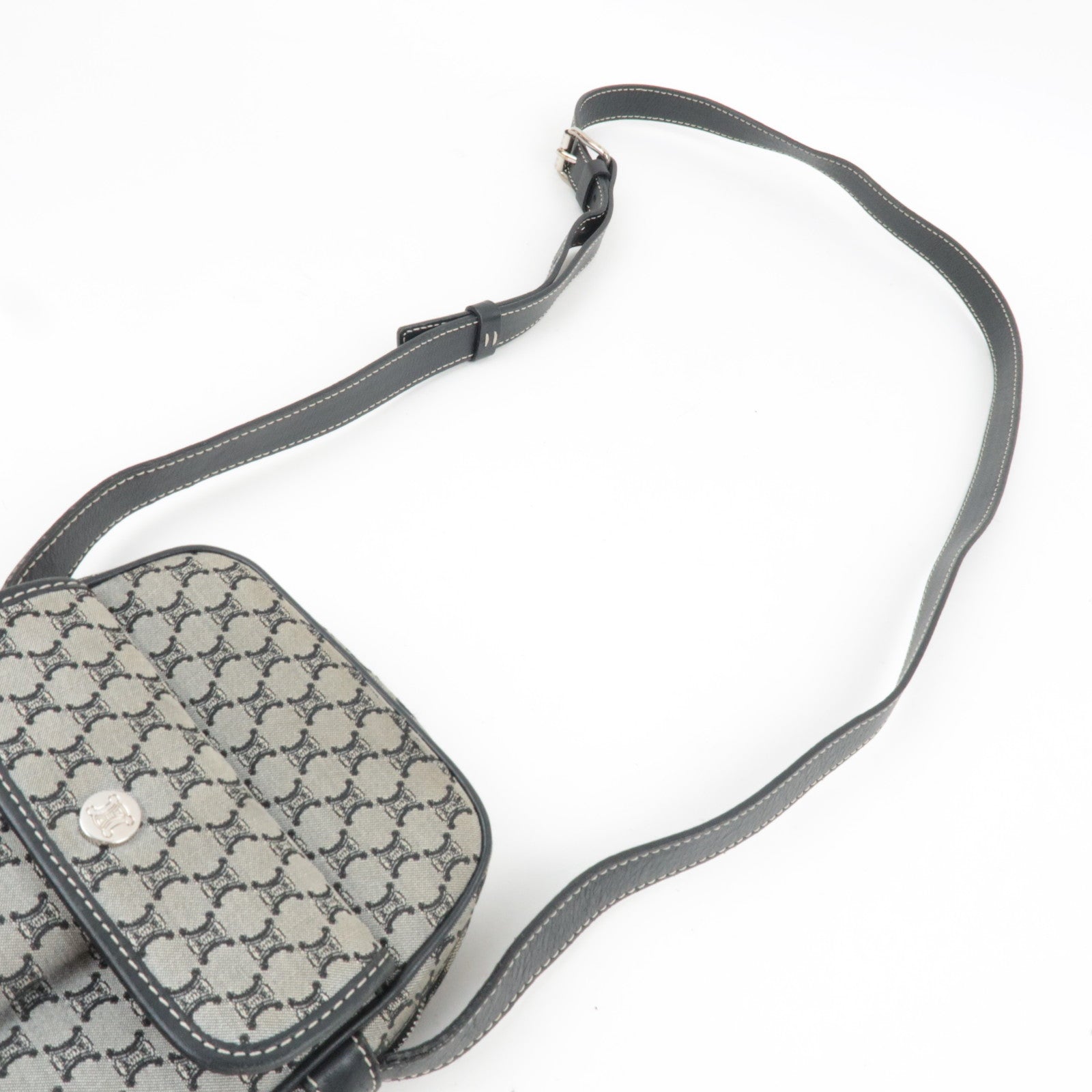 CELINE Macadam Shoulder Bag Canvas Leather Gray Navy