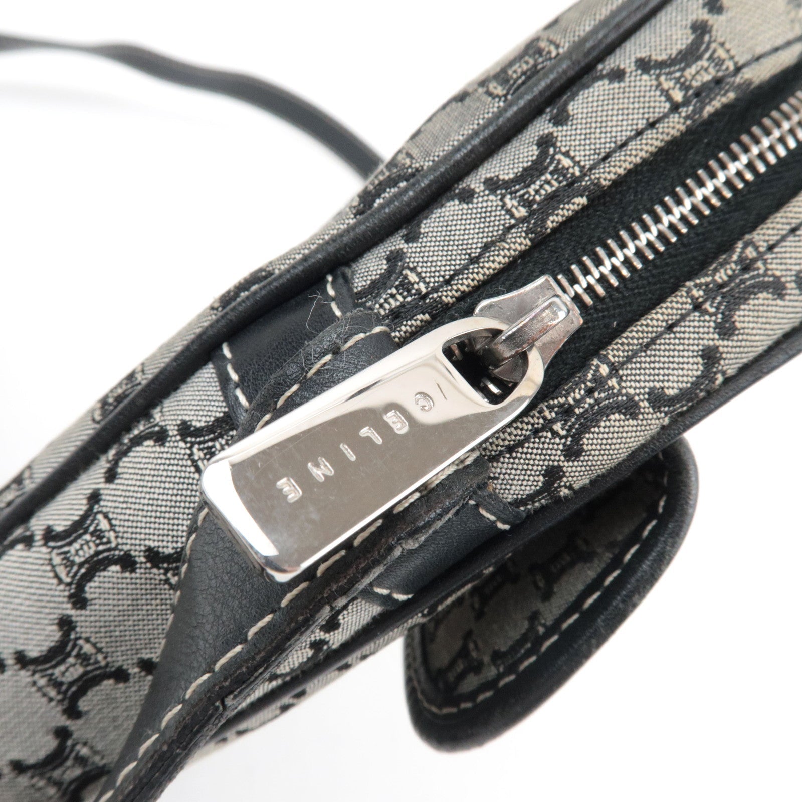 CELINE Macadam Shoulder Bag Canvas Leather Gray Navy