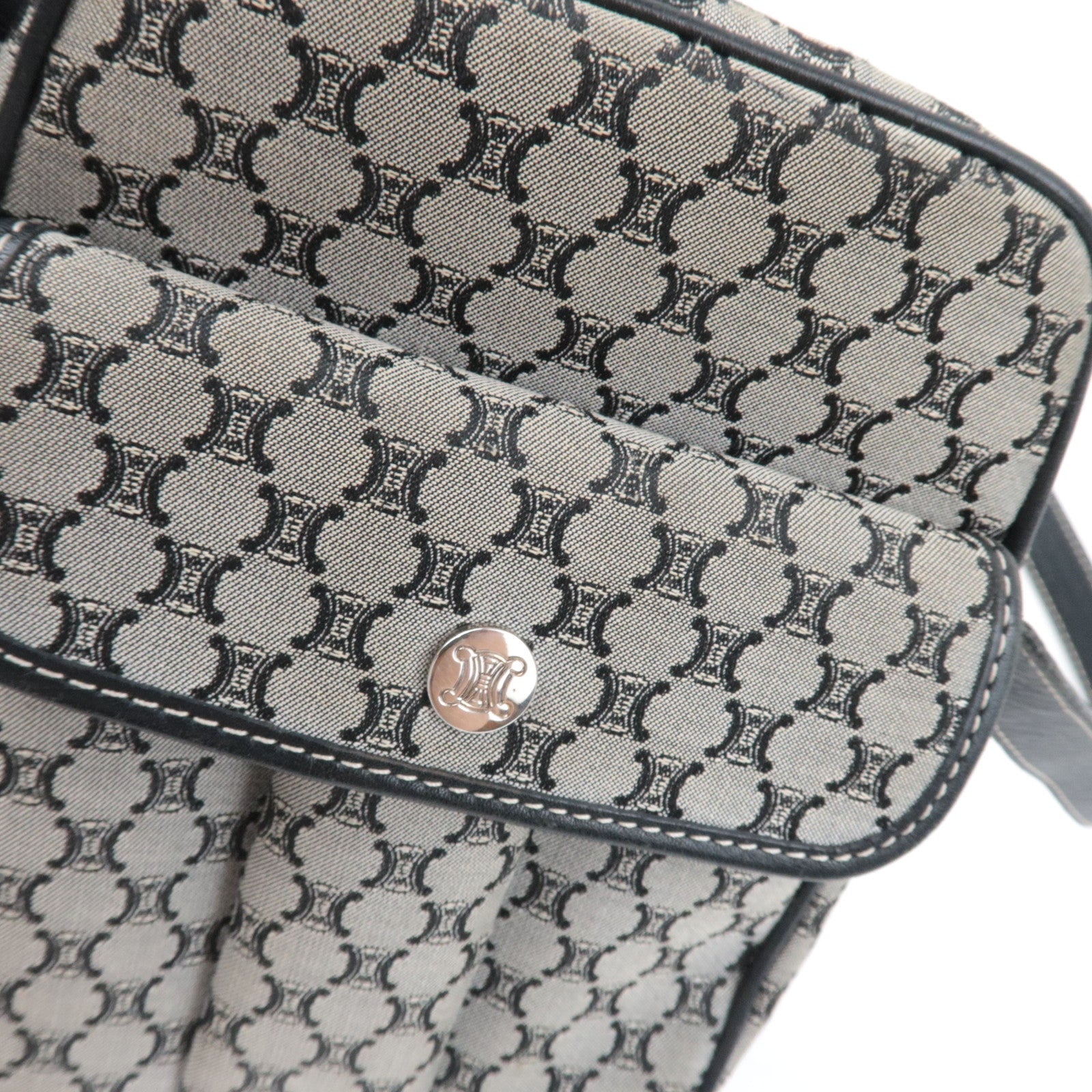 CELINE Macadam Shoulder Bag Canvas Leather Gray Navy