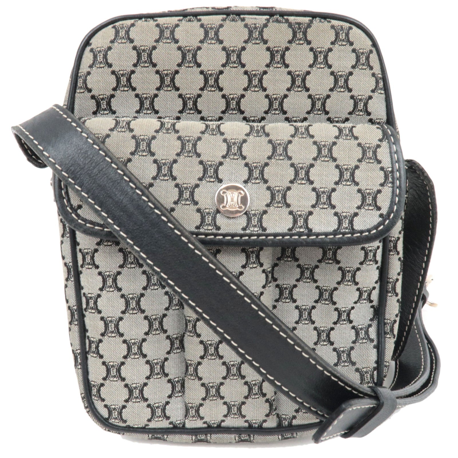 CELINE Macadam Shoulder Bag Canvas Leather Gray Navy81748