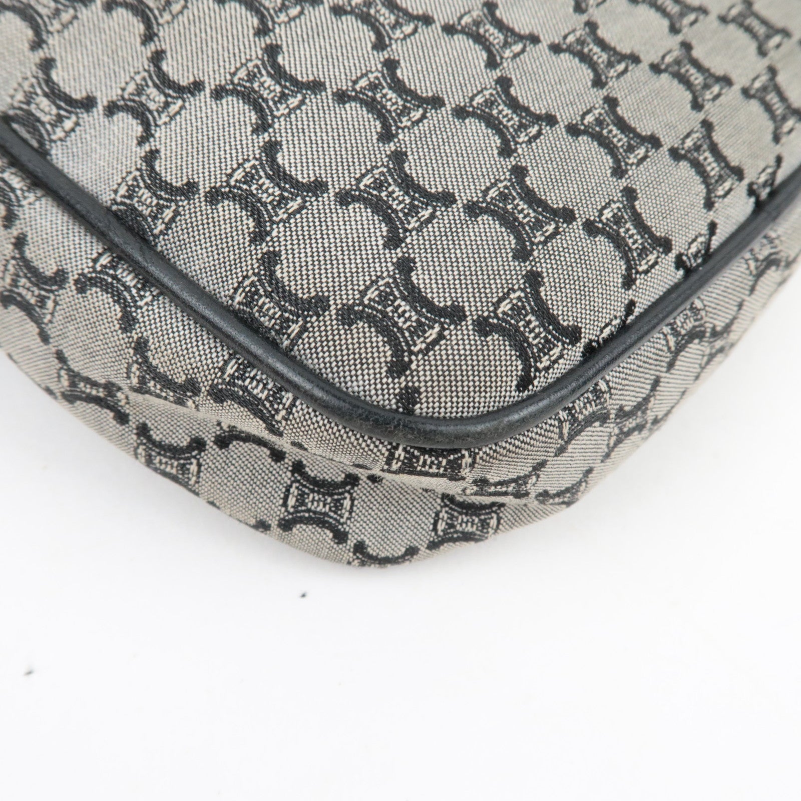 CELINE Macadam Shoulder Bag Canvas Leather Gray Navy