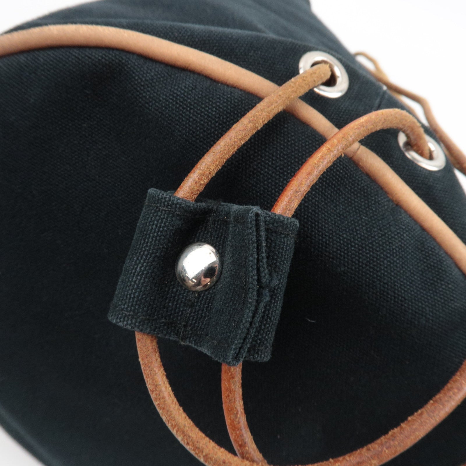 HERMES Polochon Mimile GM Shoulder Bag Canvas Leather Black