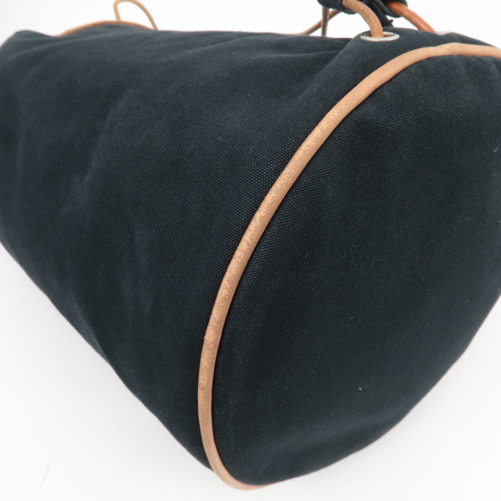 HERMES Polochon Mimile GM Shoulder Bag Canvas Leather Black