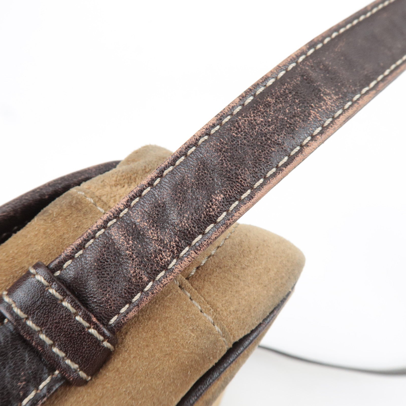 LOEWE Anagram Shoulder Bag Suede Leather Beige Brown