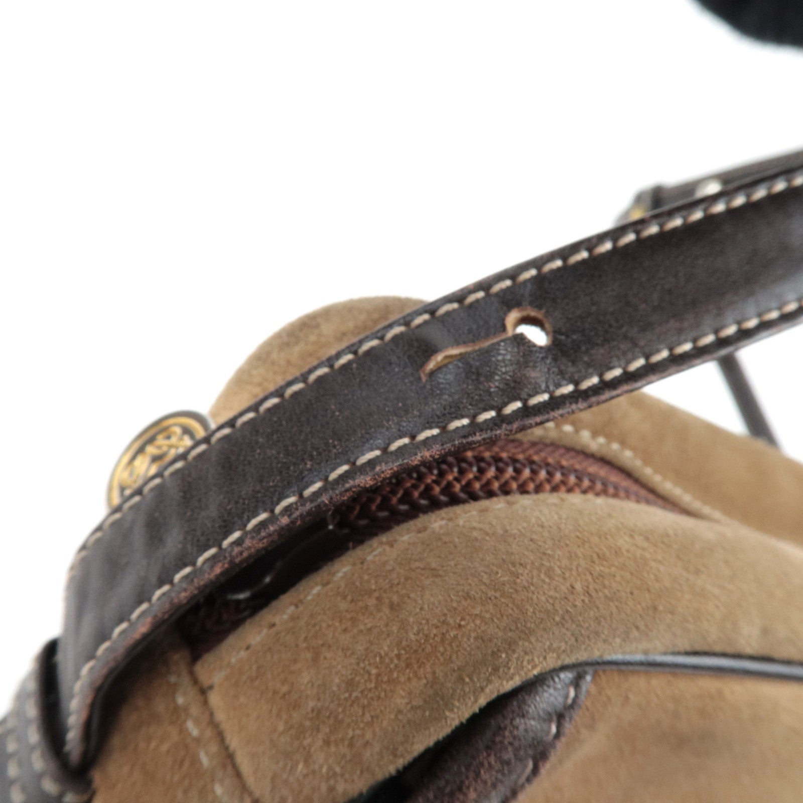 LOEWE Anagram Shoulder Bag Suede Leather Beige Brown