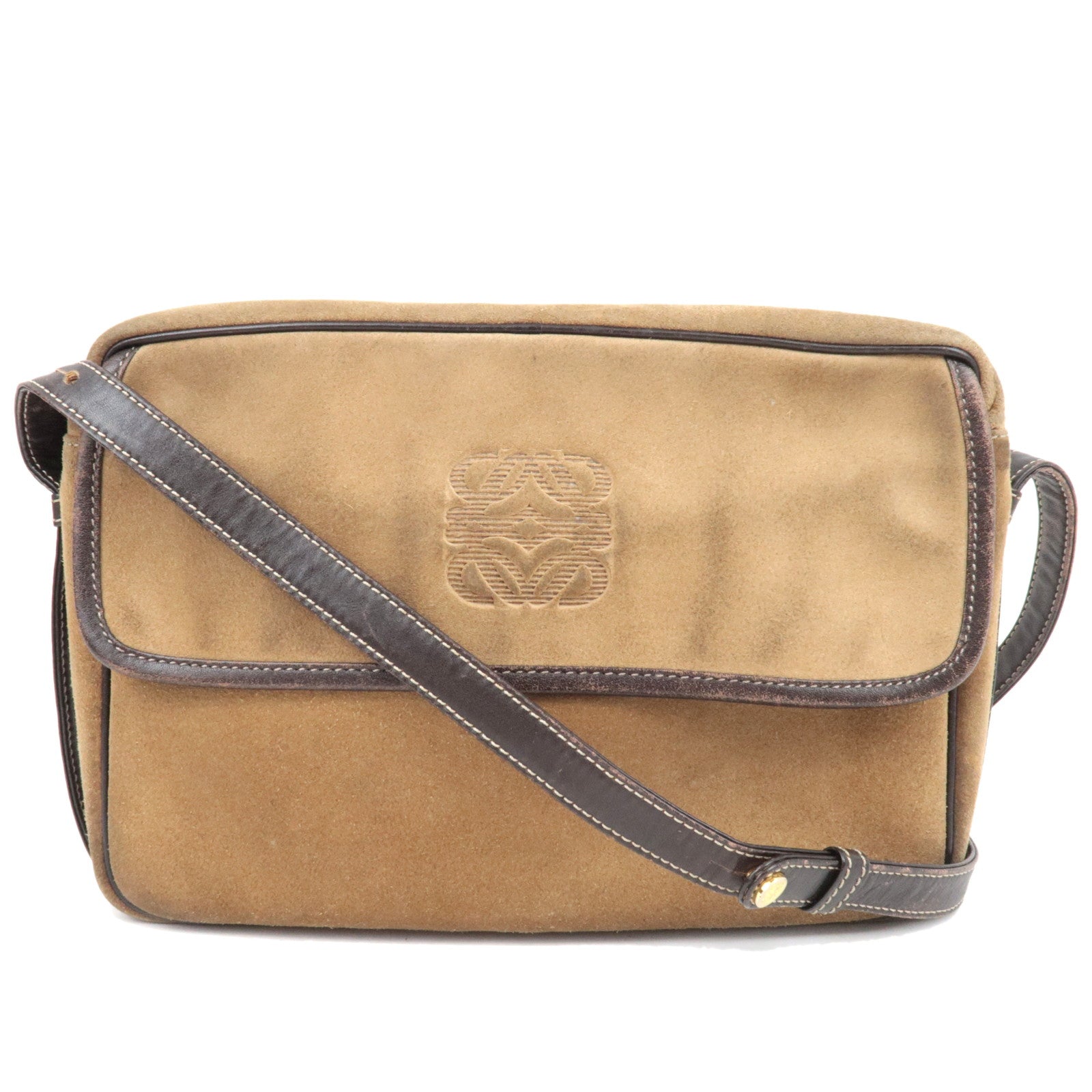 LOEWE Anagram Shoulder Bag Suede Leather Beige Brown81755