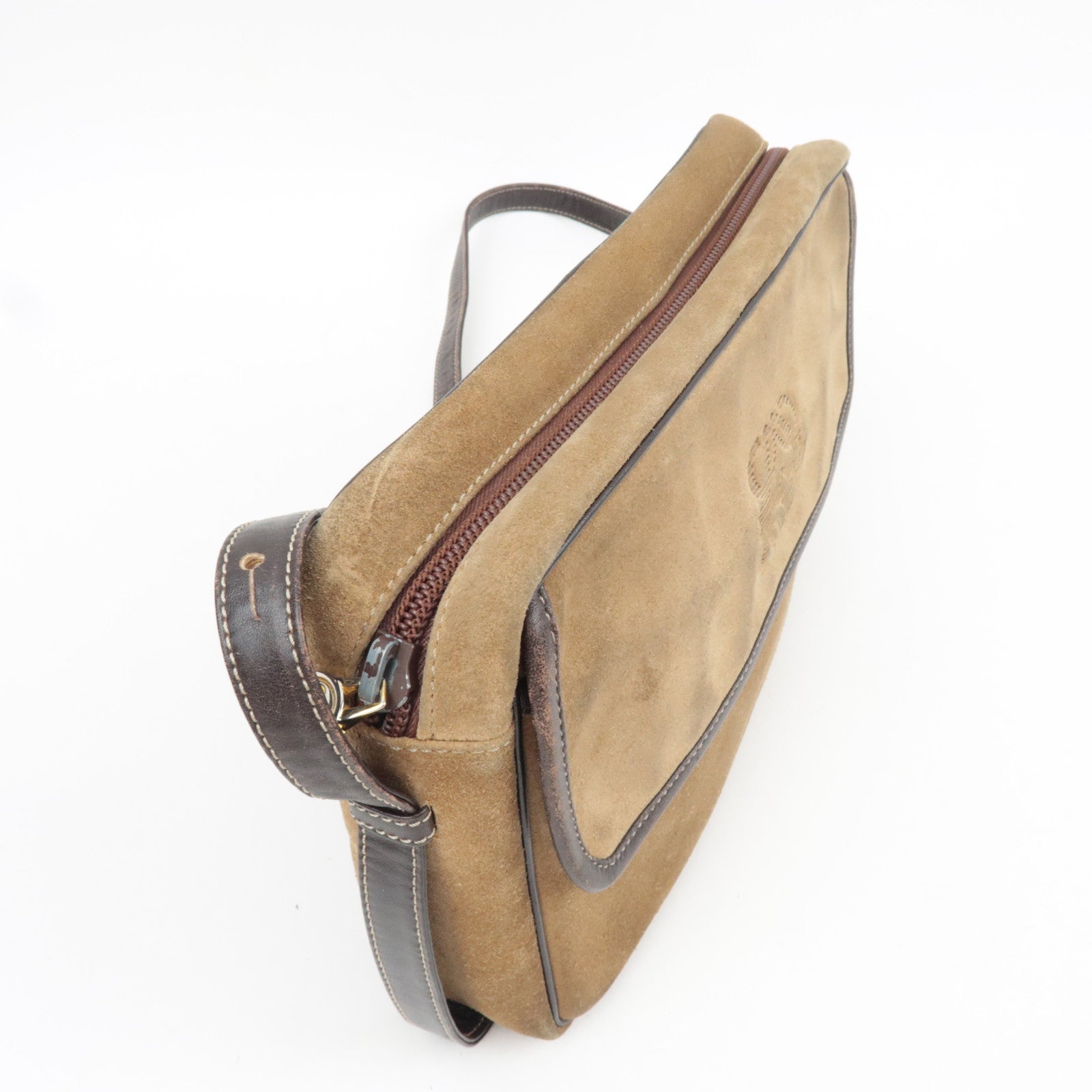 LOEWE Anagram Shoulder Bag Suede Leather Beige Brown