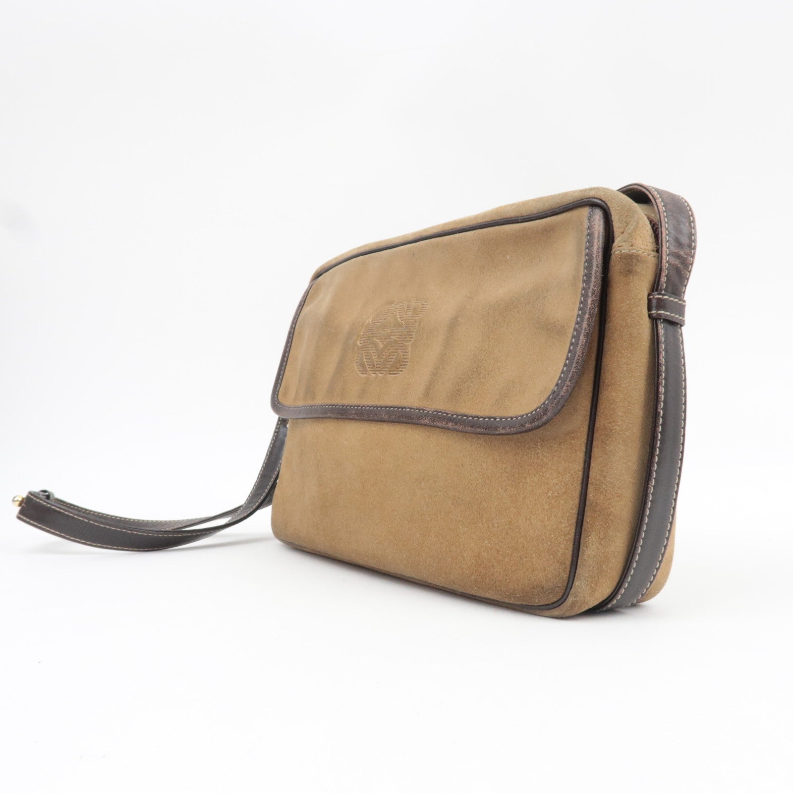 LOEWE Anagram Shoulder Bag Suede Leather Beige Brown