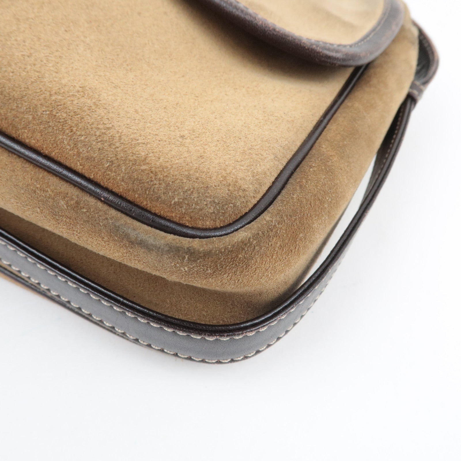 LOEWE Anagram Shoulder Bag Suede Leather Beige Brown