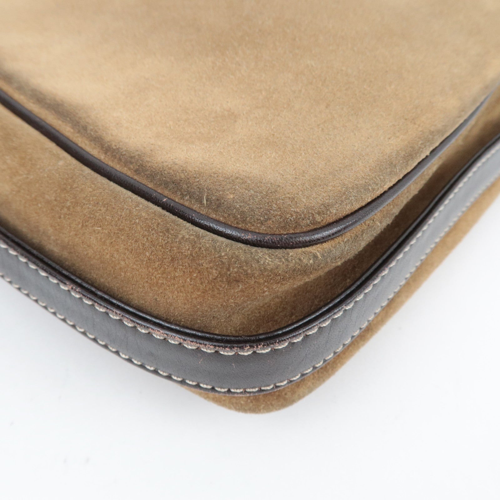 LOEWE Anagram Shoulder Bag Suede Leather Beige Brown