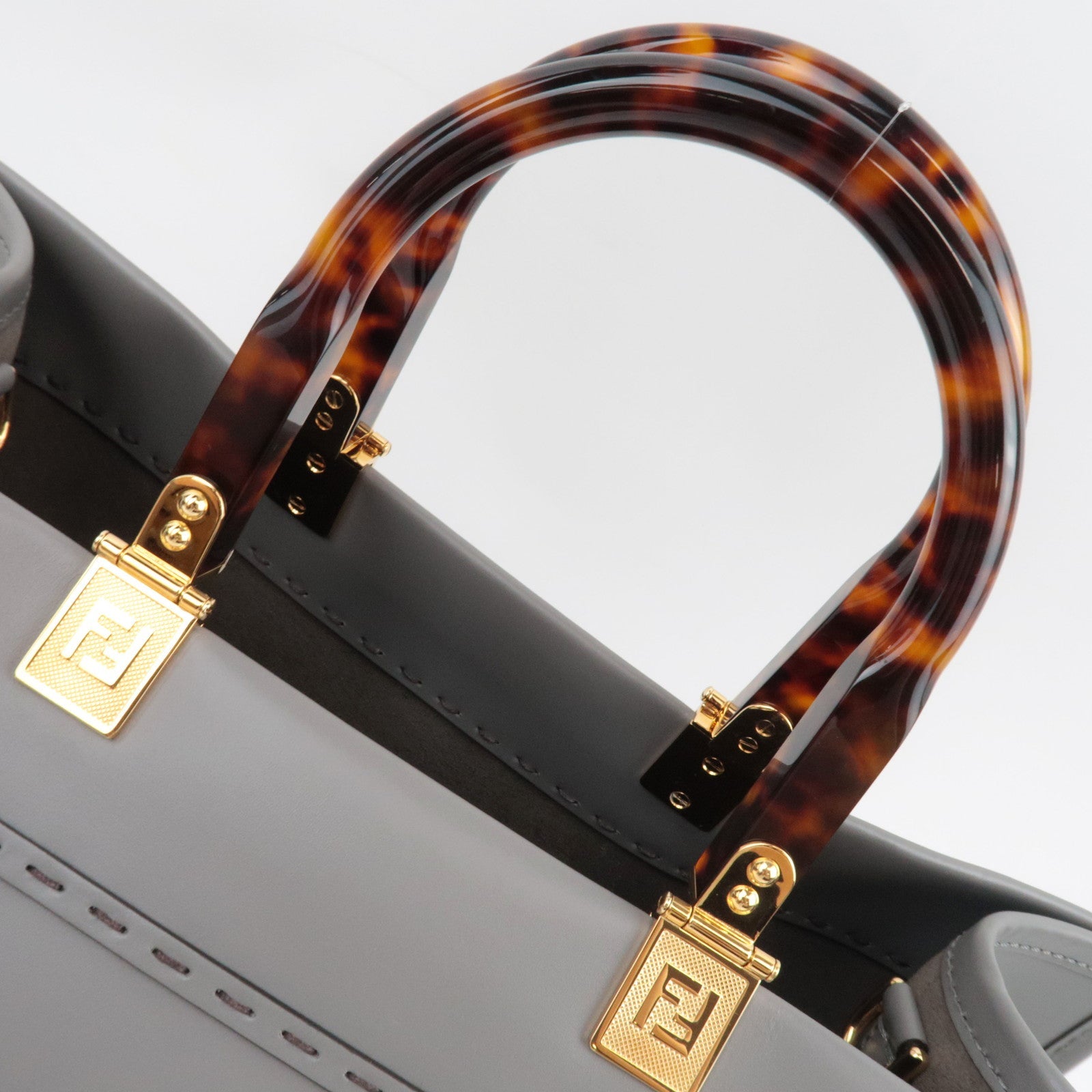 FENDI Sunshine Medium Tote Bag Leather Gray 8BH386 *Strap