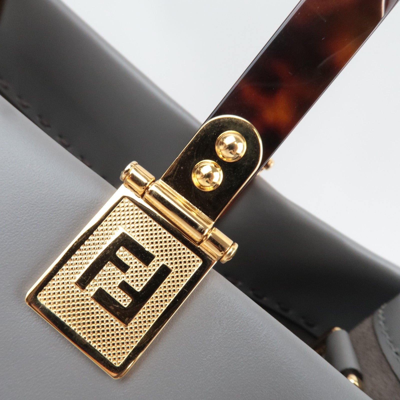 FENDI Sunshine Medium Tote Bag Leather Gray 8BH386 *Strap