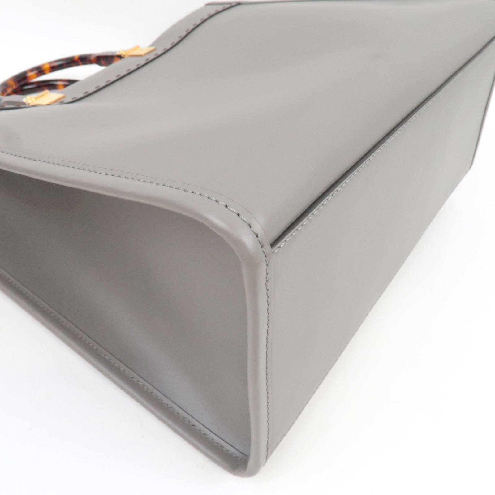 FENDI Sunshine Medium Tote Bag Leather Gray 8BH386 *Strap