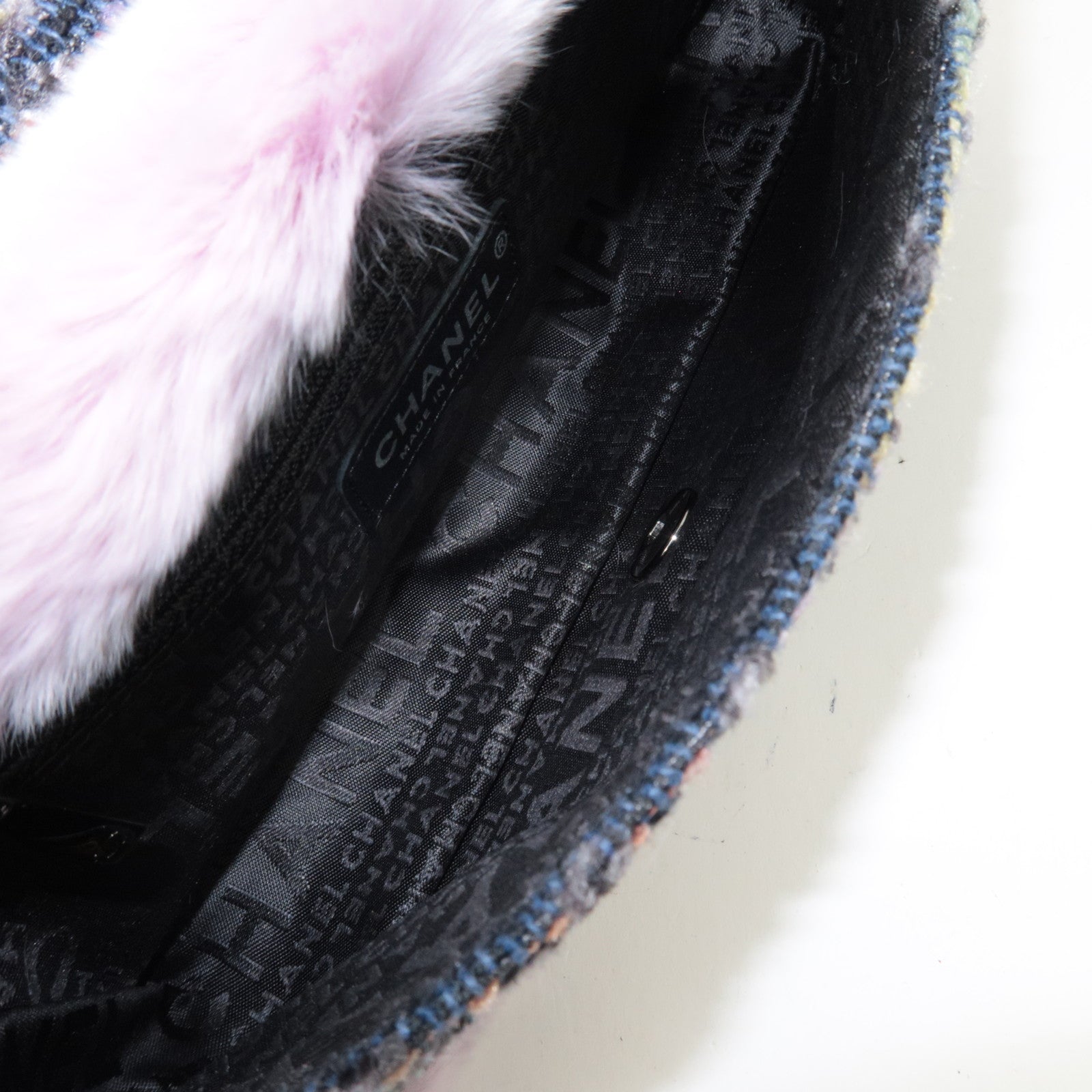 CHANEL Single Flap Fur Tweed Chain Shoulder Bag Lilac Silver HDW 10083518 *Box, Dust bag, G card