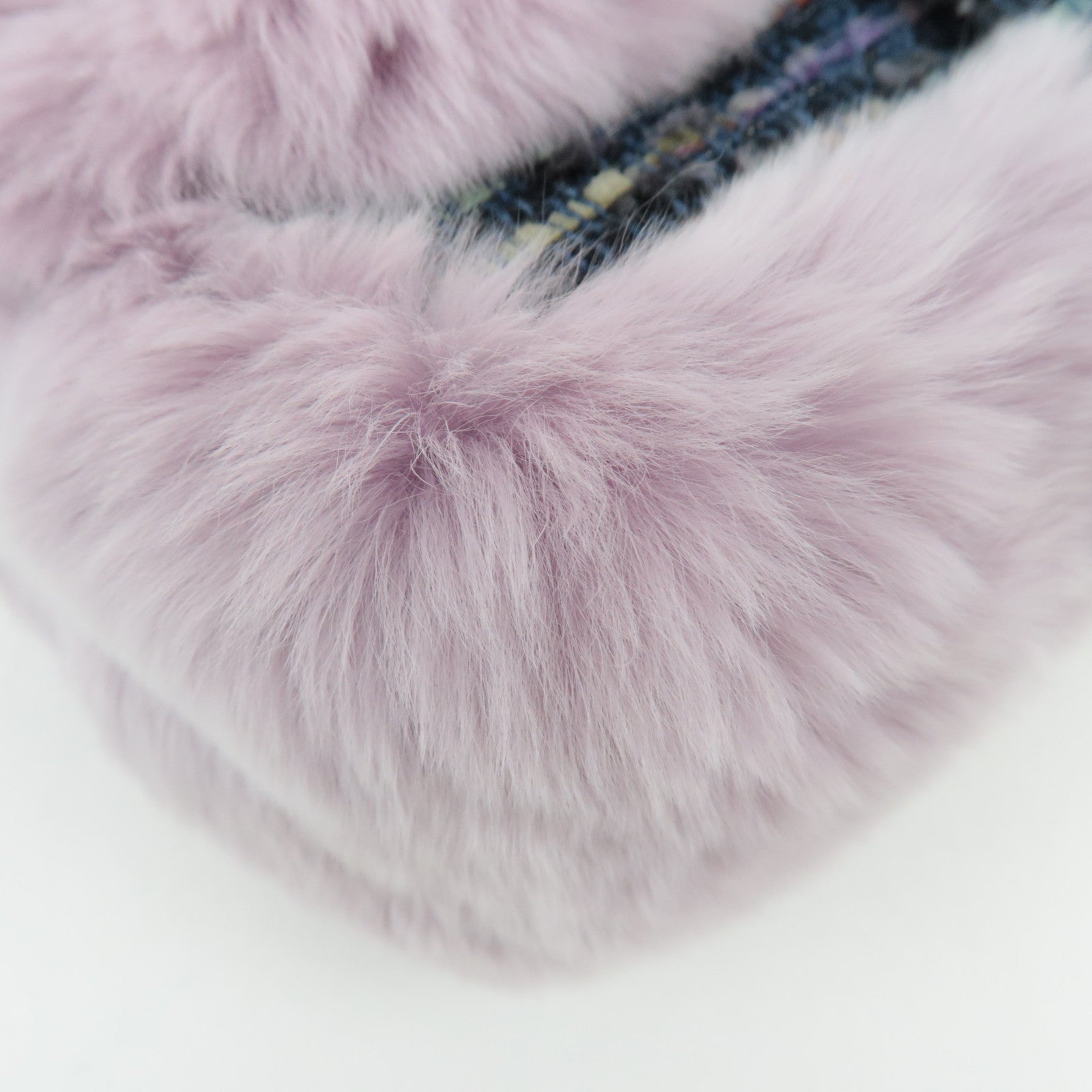 CHANEL Single Flap Fur Tweed Chain Shoulder Bag Lilac Silver HDW 10083518 *Box, Dust bag, G card