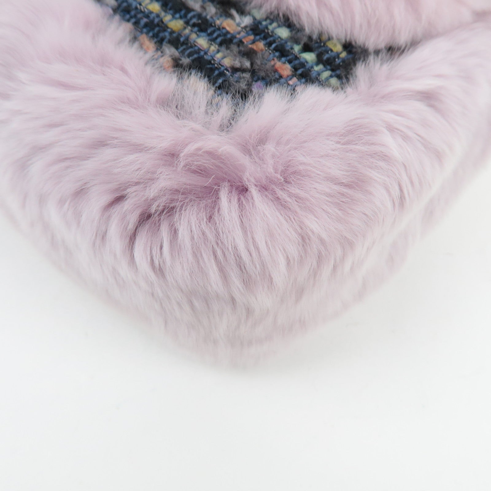 CHANEL Single Flap Fur Tweed Chain Shoulder Bag Lilac Silver HDW 10083518 *Box, Dust bag, G card