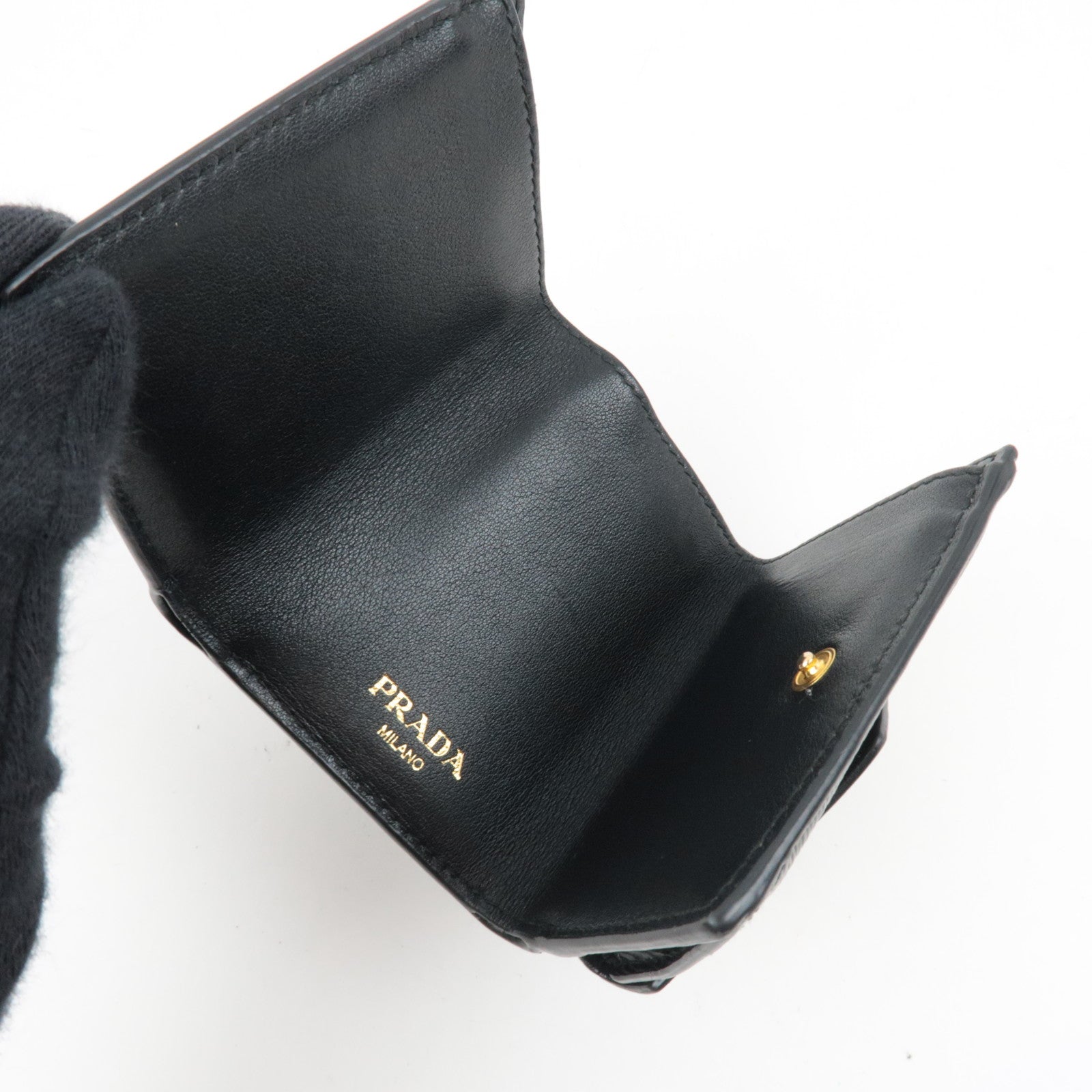 PRADA Tri-Fold Compact Wallet Vitello Move Leather Black 1MH021 *Box, G card