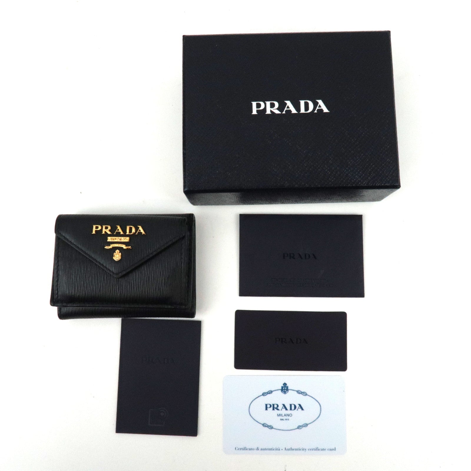 PRADA Tri-Fold Compact Wallet Vitello Move Leather Black 1MH021 *Box, G card