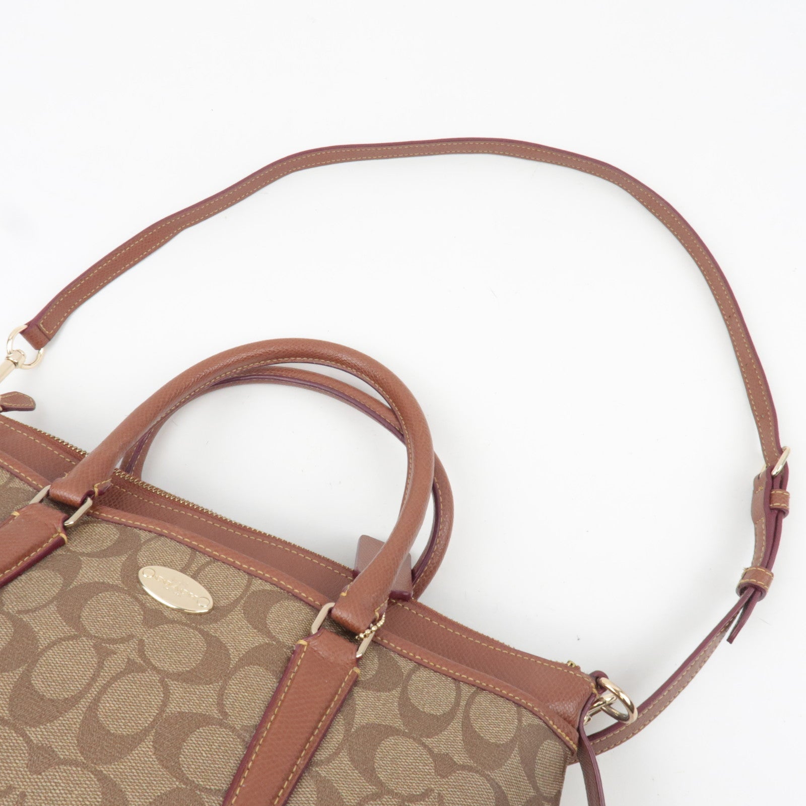 COACH Signature 2Way Handbag PVC Leather Beige Brown F34617 *Strap