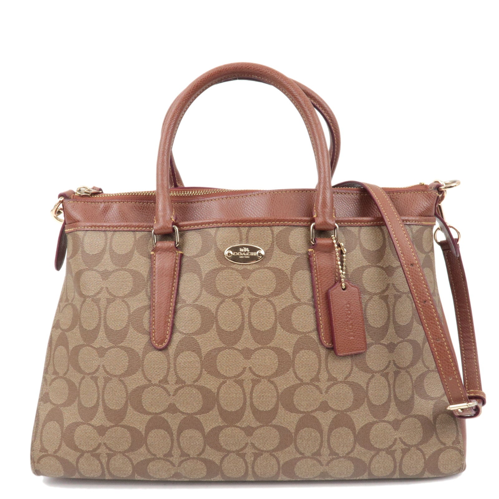 COACH Signature 2Way Handbag PVC Leather Beige Brown F34617 *Strap81858