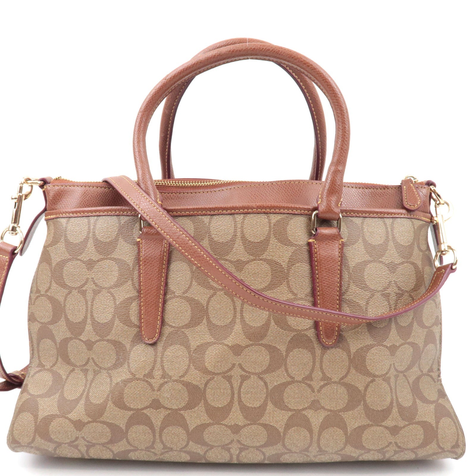 COACH Signature 2Way Handbag PVC Leather Beige Brown F34617 *Strap