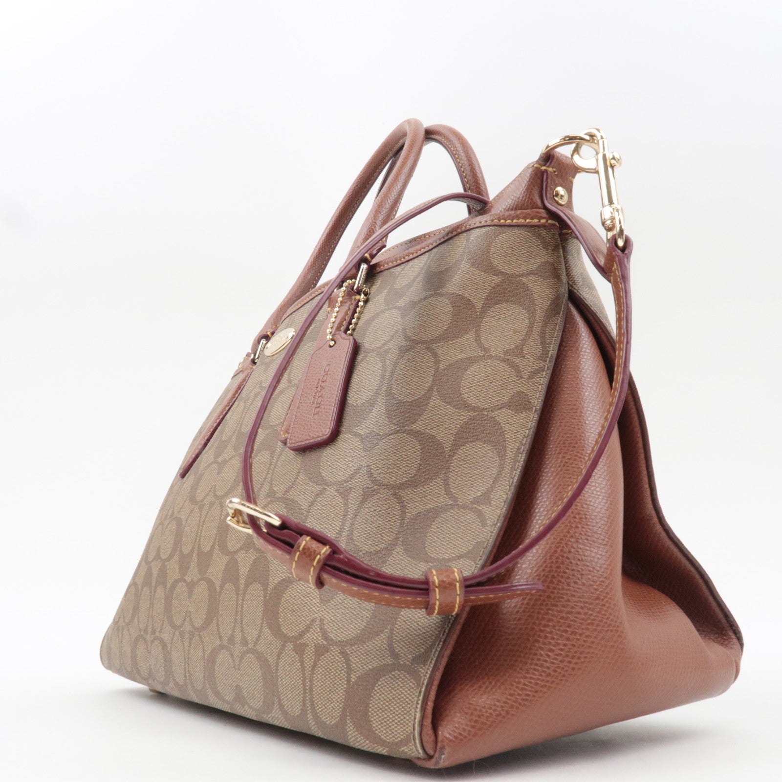 COACH Signature 2Way Handbag PVC Leather Beige Brown F34617 *Strap