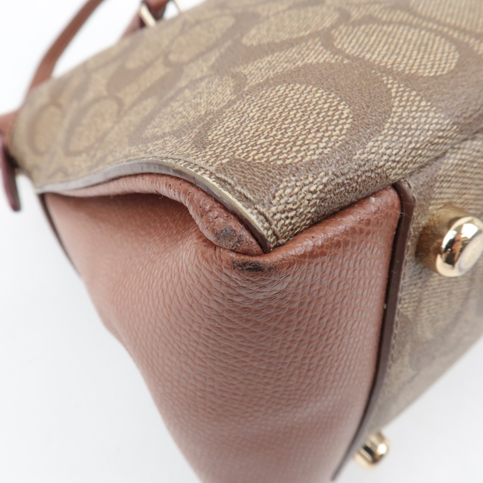 COACH Signature 2Way Handbag PVC Leather Beige Brown F34617 *Strap