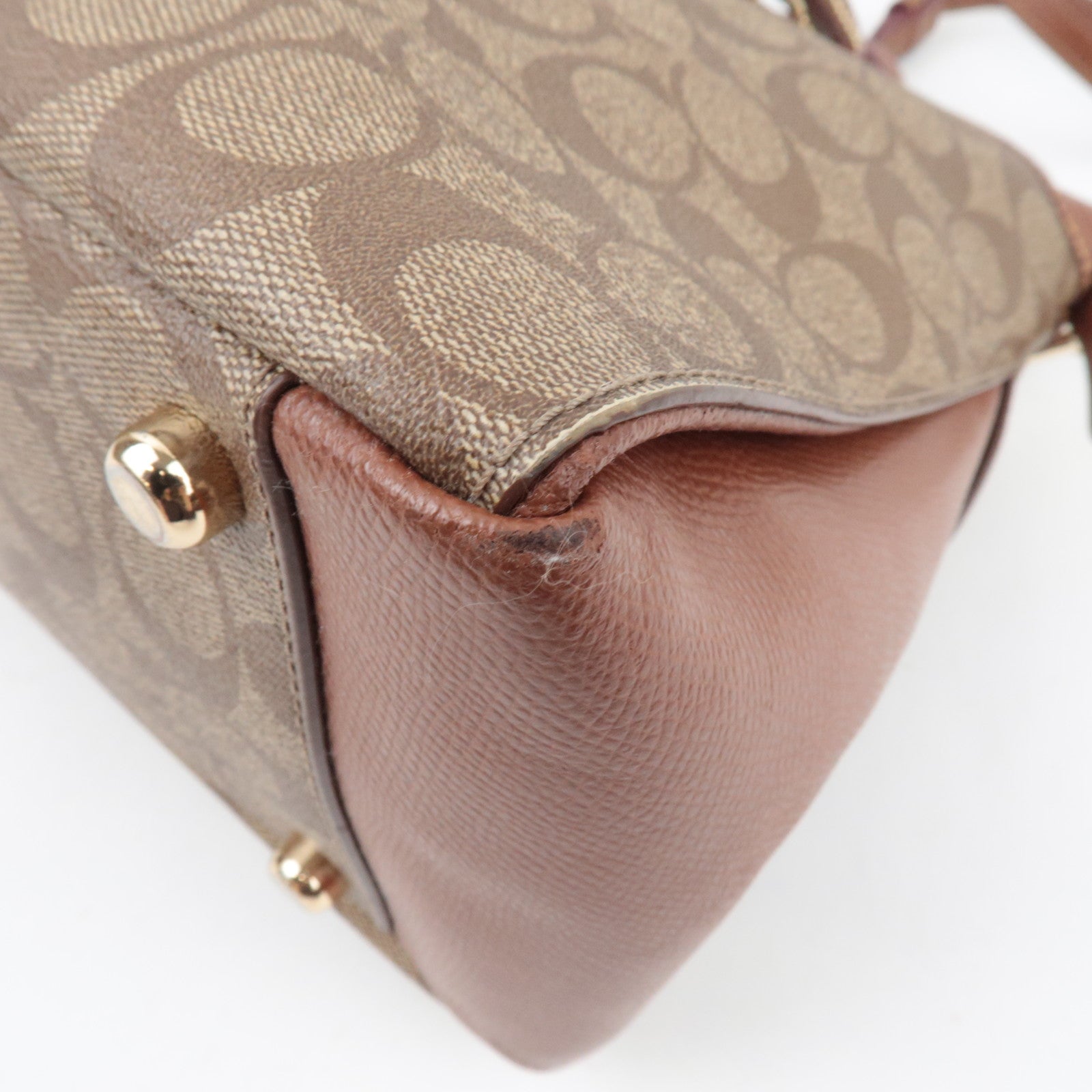 COACH Signature 2Way Handbag PVC Leather Beige Brown F34617 *Strap