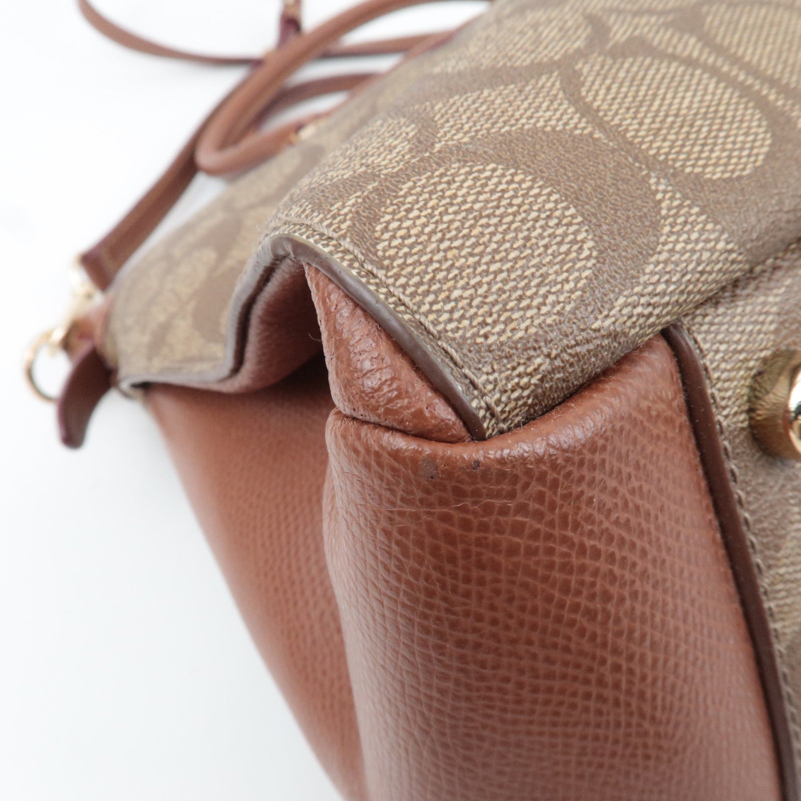 COACH Signature 2Way Handbag PVC Leather Beige Brown F34617 *Strap