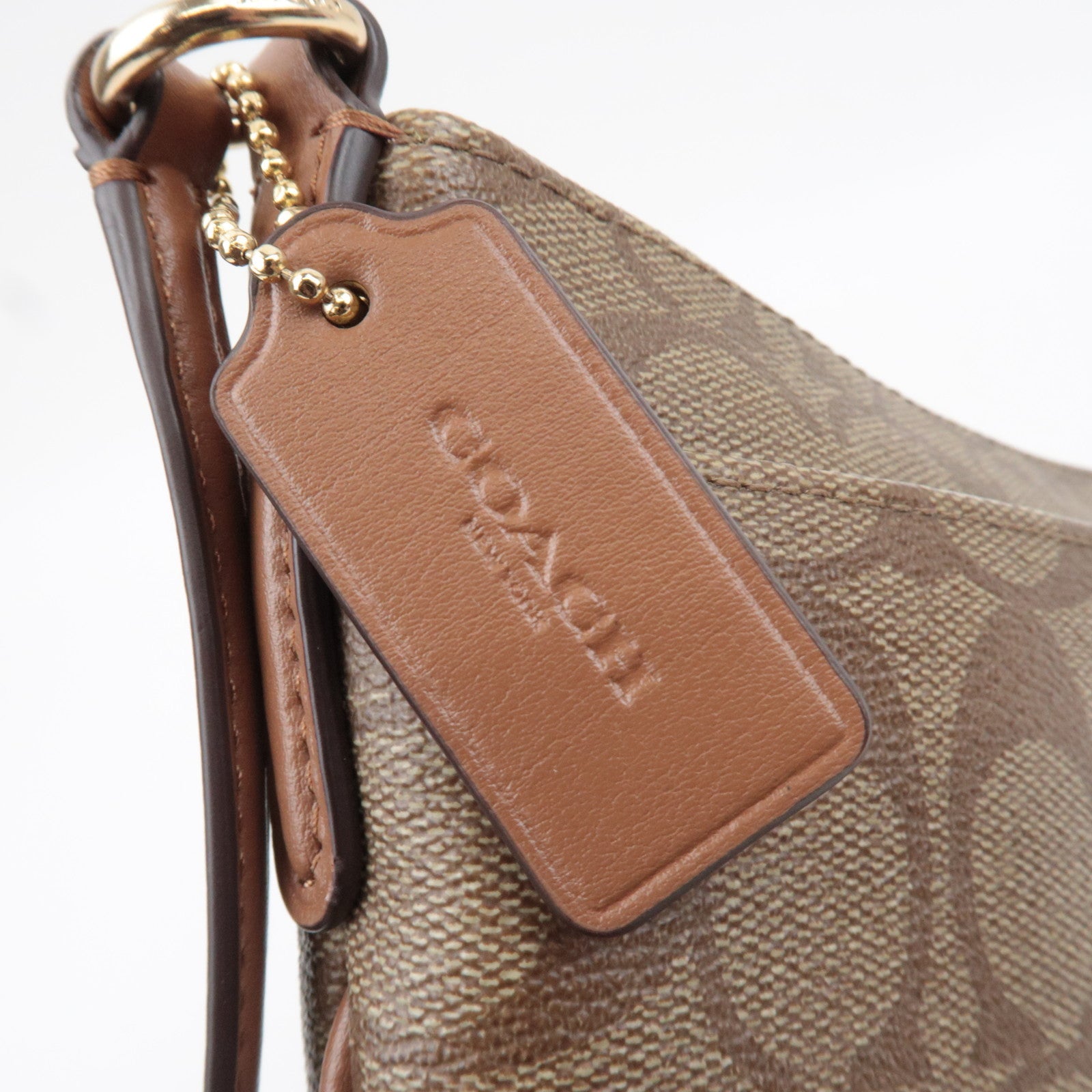 COACH Signature Shoulder Bag PVC Leather Beige Brown F58309