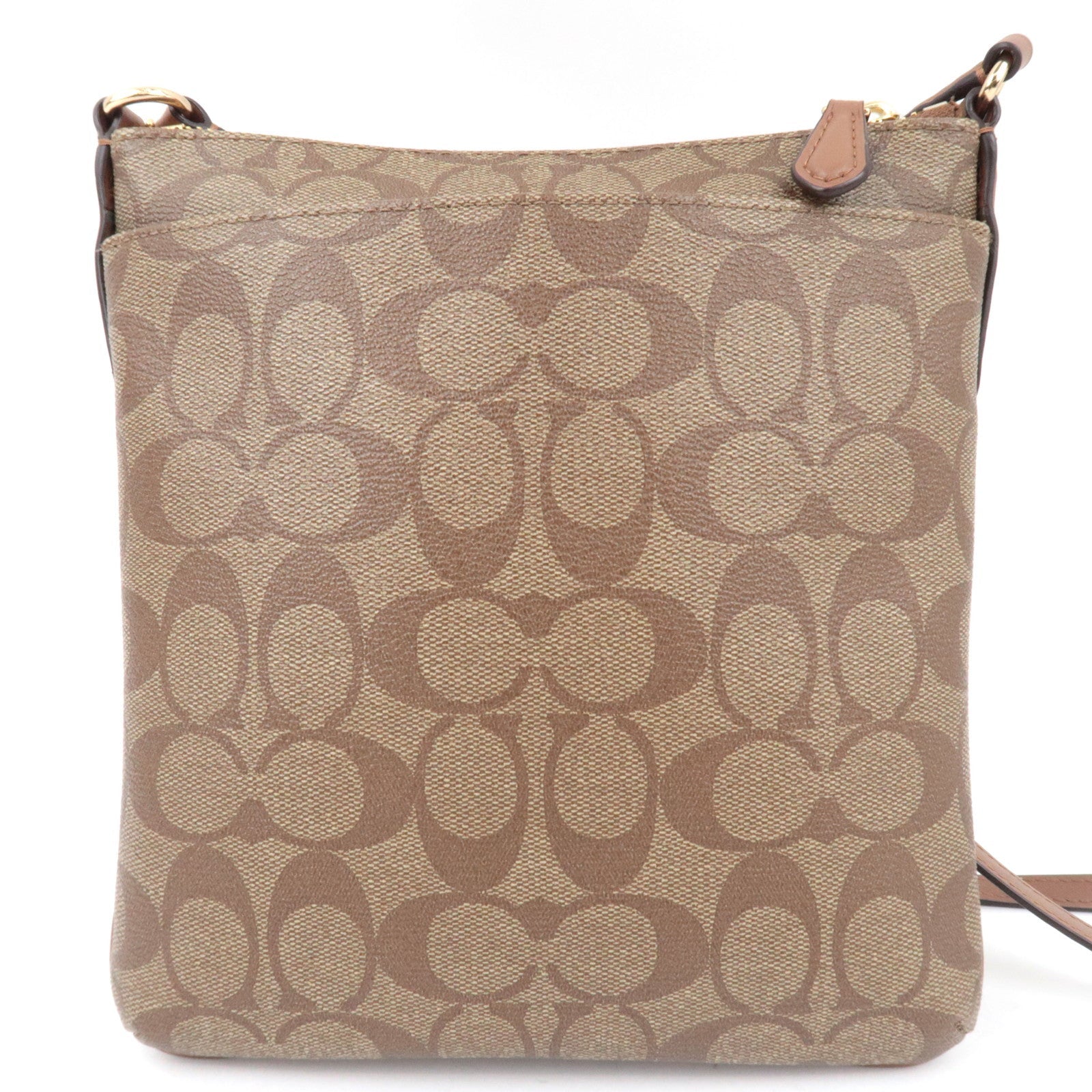 COACH Signature Shoulder Bag PVC Leather Beige Brown F58309