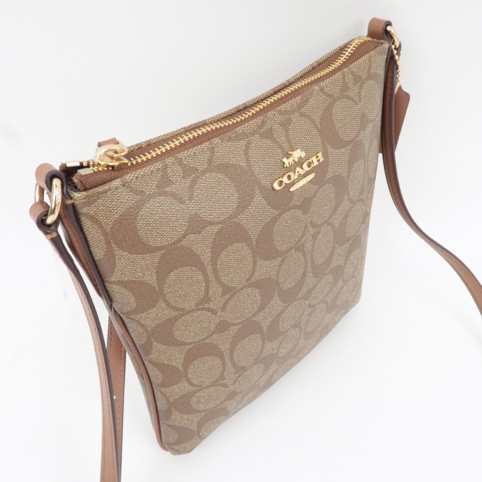 COACH Signature Shoulder Bag PVC Leather Beige Brown F58309